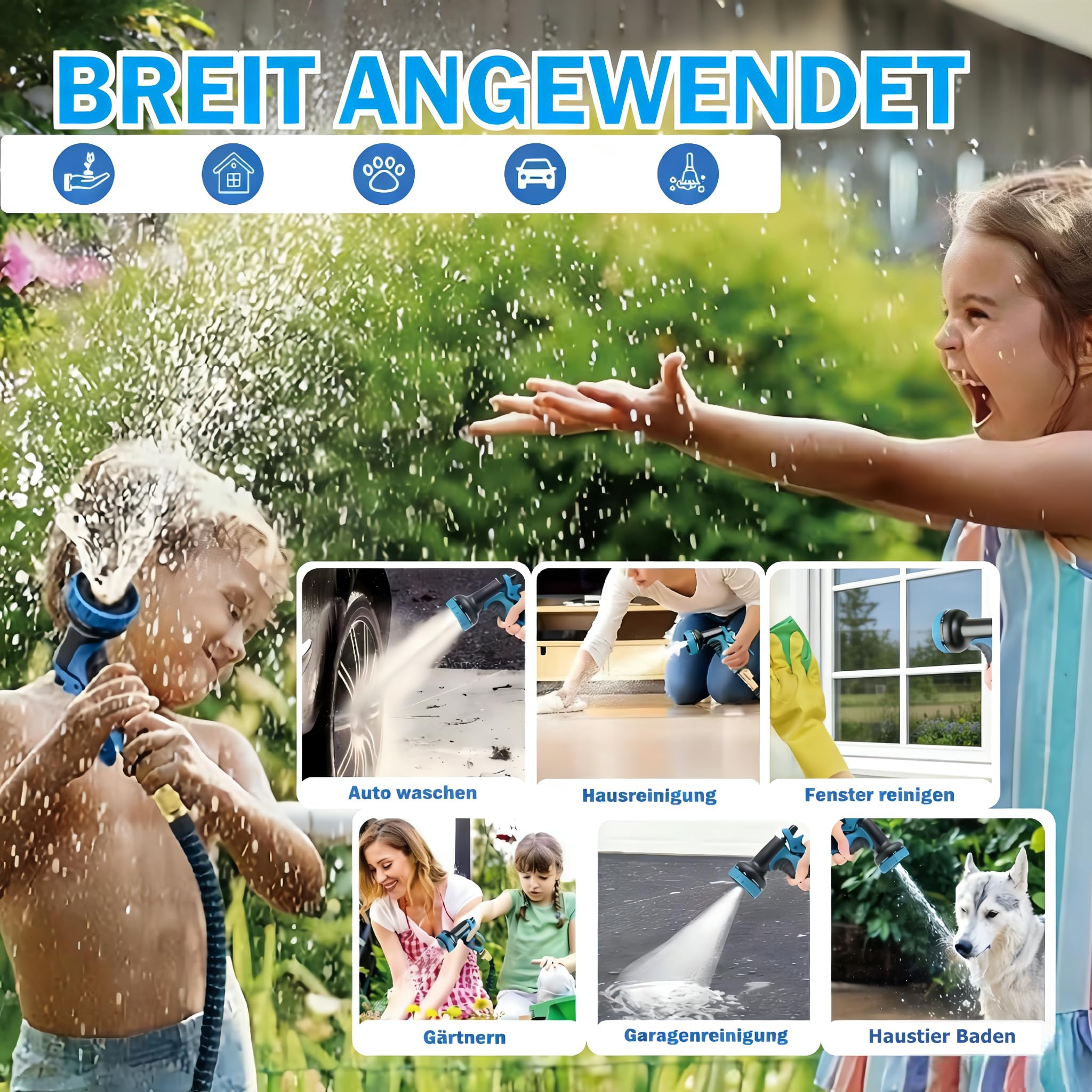Flexibler Wasserschlauch, Gartenschlauch Flexibel, Bewässerungsschlauch, Dehnbarer Flexschlauc mit 1/2 zoll und 3/4 zoll Messingverschraubungen, 3-Fach Latex Balkonschlauch, Garden Hose (100FT)