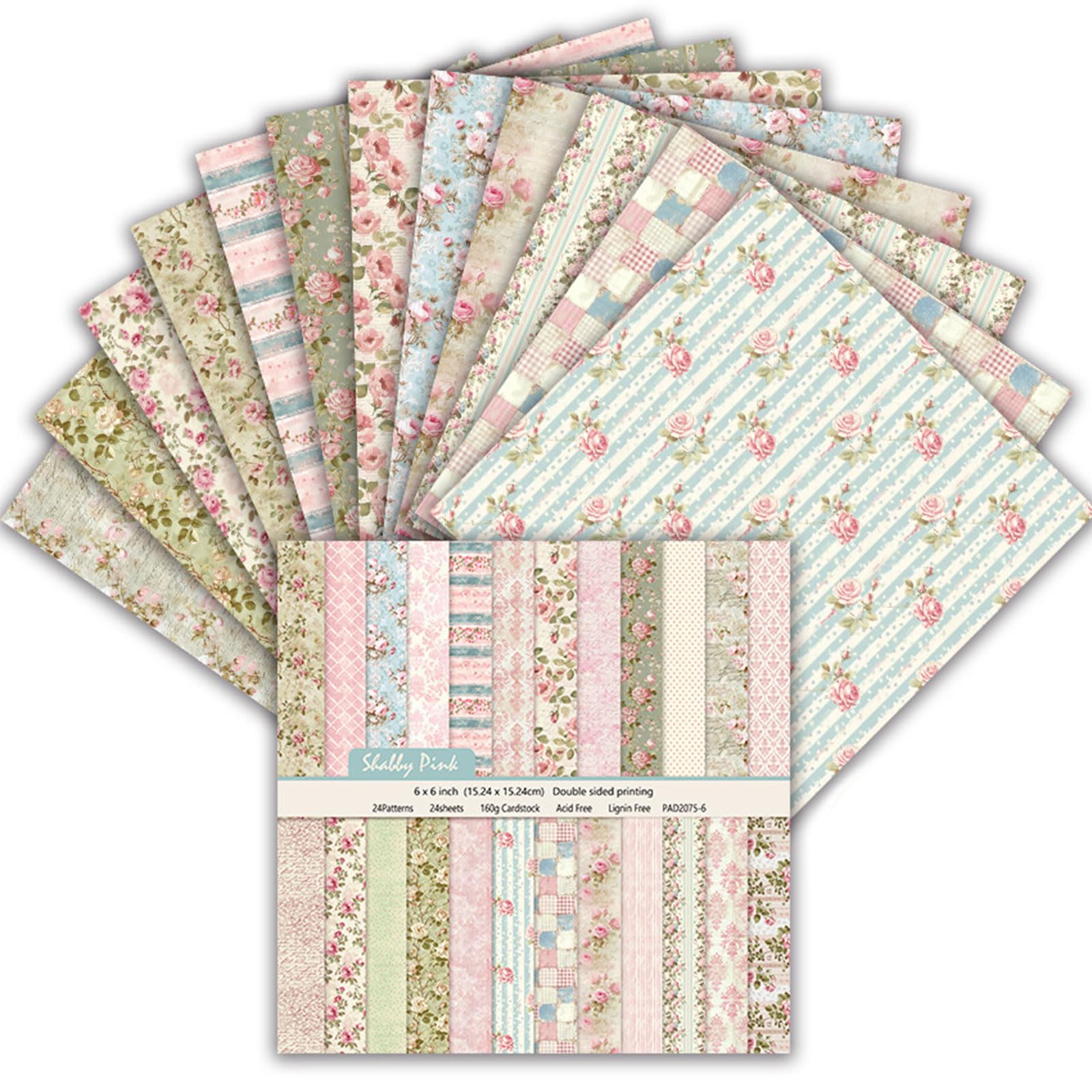 24 Sheets 6x6 Double Sided Scrapbook Paper for DIY (Shabby Pink) — image 1