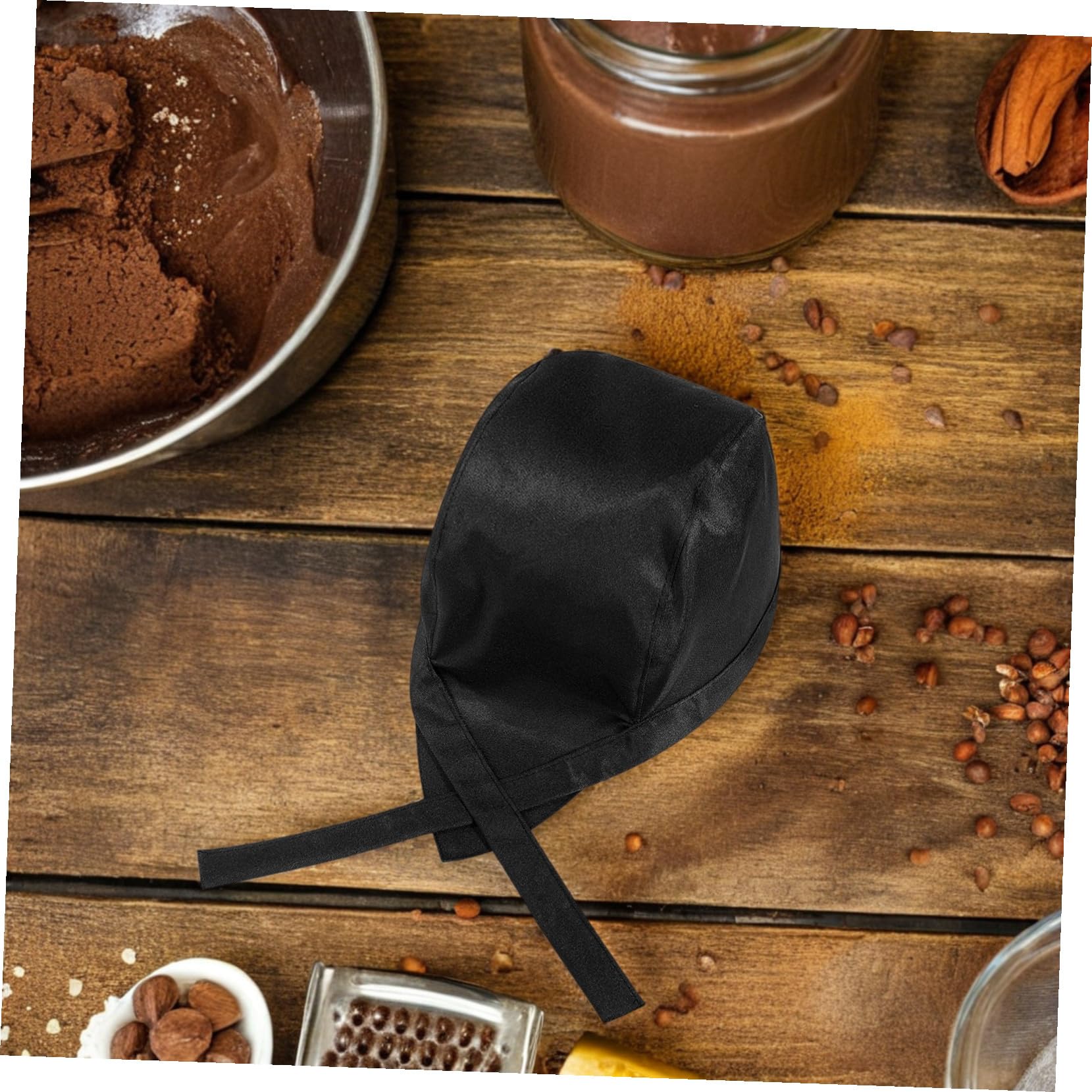 Gorro Cocina Hombre Negro de Tela Cinta, 3 Piezas para Cocina | Sombrero de Servidor y Sombrero de Trabajo de Cocina, Uniforme Catering