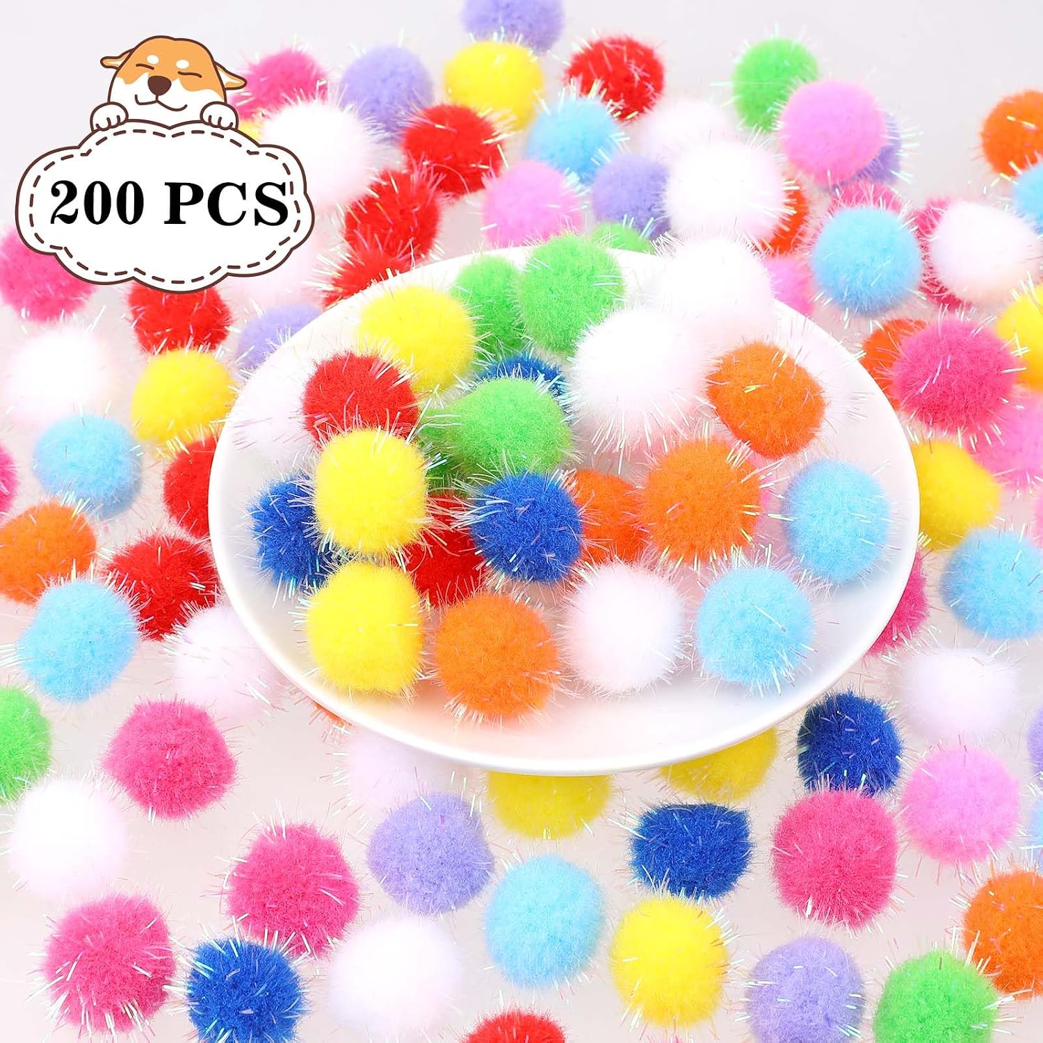 100 Pcs Multicolored Pom Pom Balls 0.8 inch Assorted Sparkle Glitter Pom Poms Balls for Arts Craft Soft and Fluffy Craft Pompoms for Crafts DIY Decorations(Multicolored)
