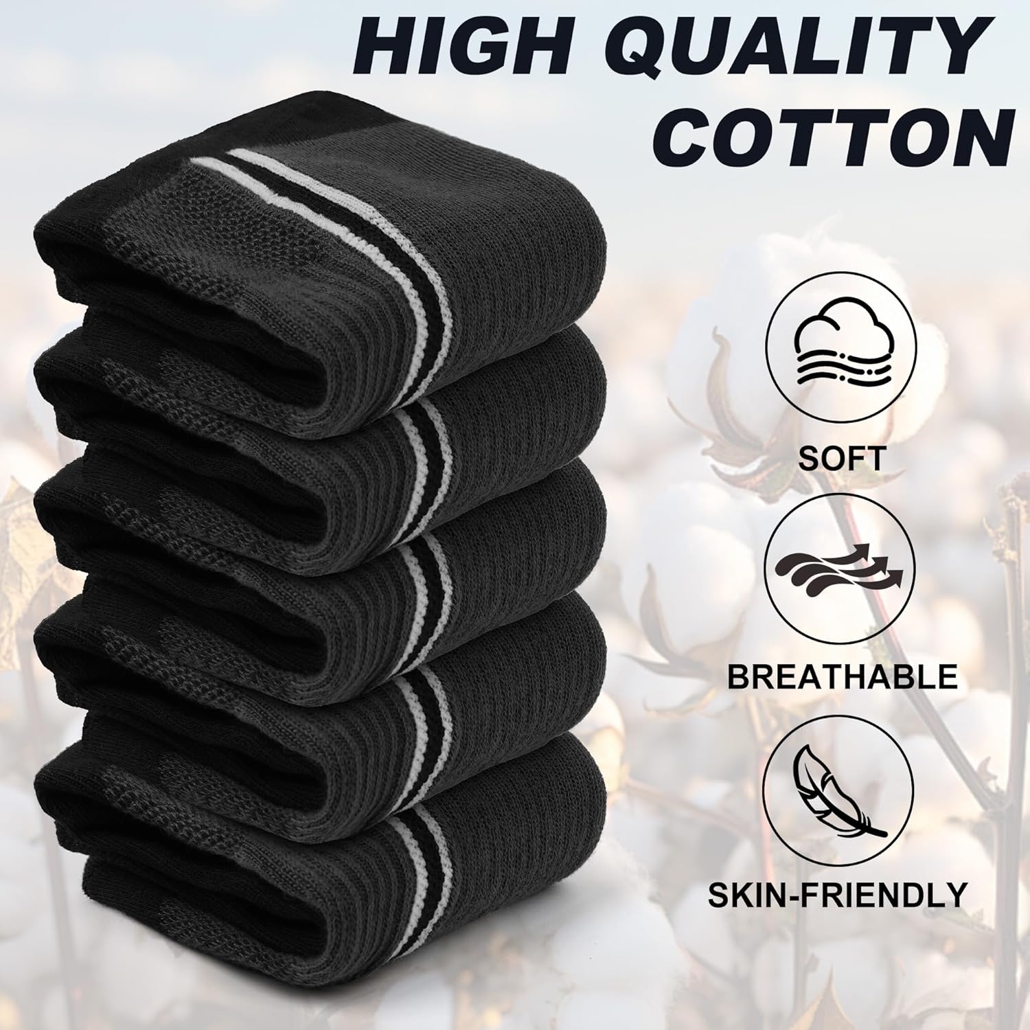 Gonii Men's Athletic Crew Socks，5 Pairs Cushioned Boot Moisture Athletic Socks for Hiking Sports Running Workout - Image 4