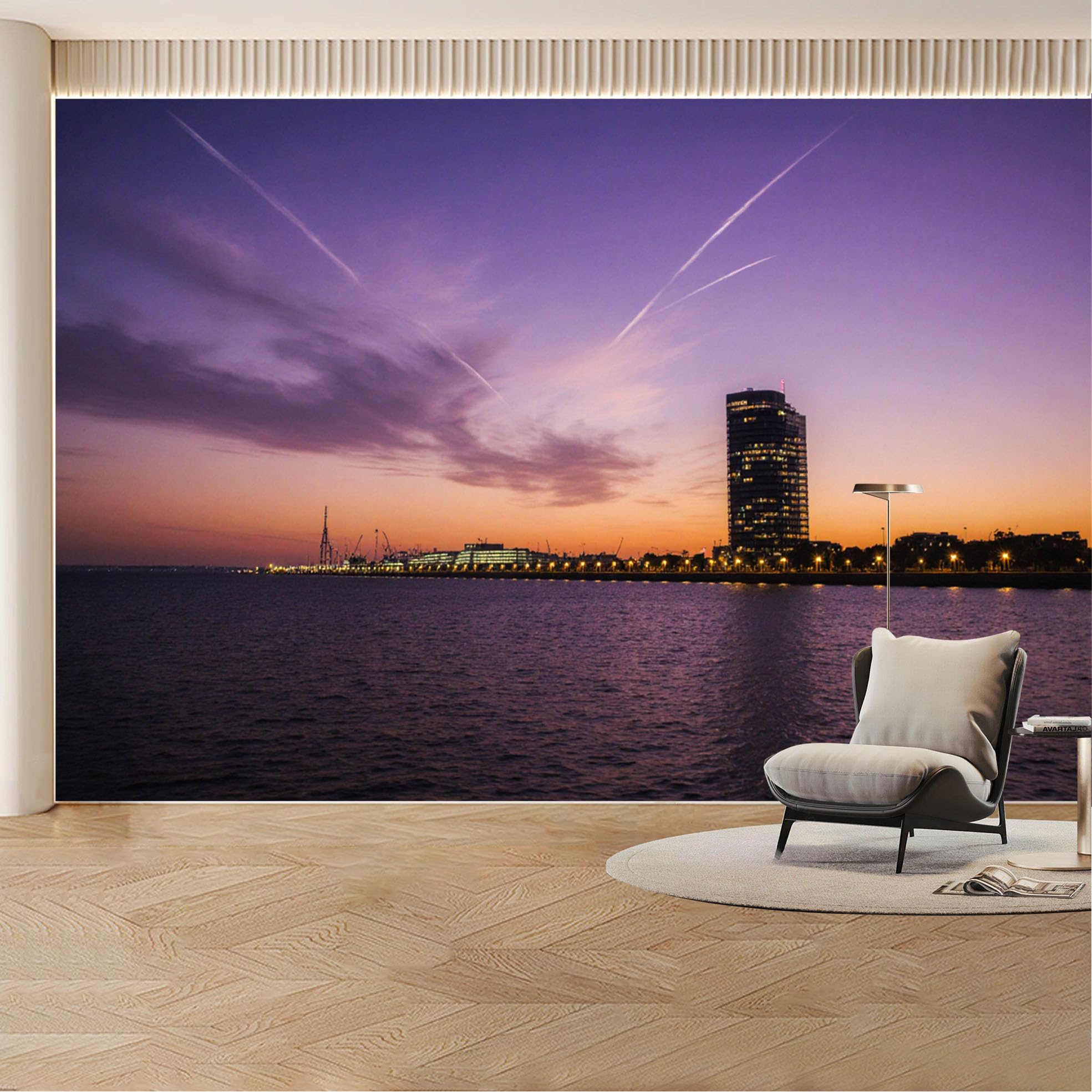 Custom Wall Mural Wallpaper City Skyline Sunset Landscape Modern 3D Effect Wall Decor Luxury Urban View Removable SelfAdhesive Large Photo for Living Room， Bedroom， Office