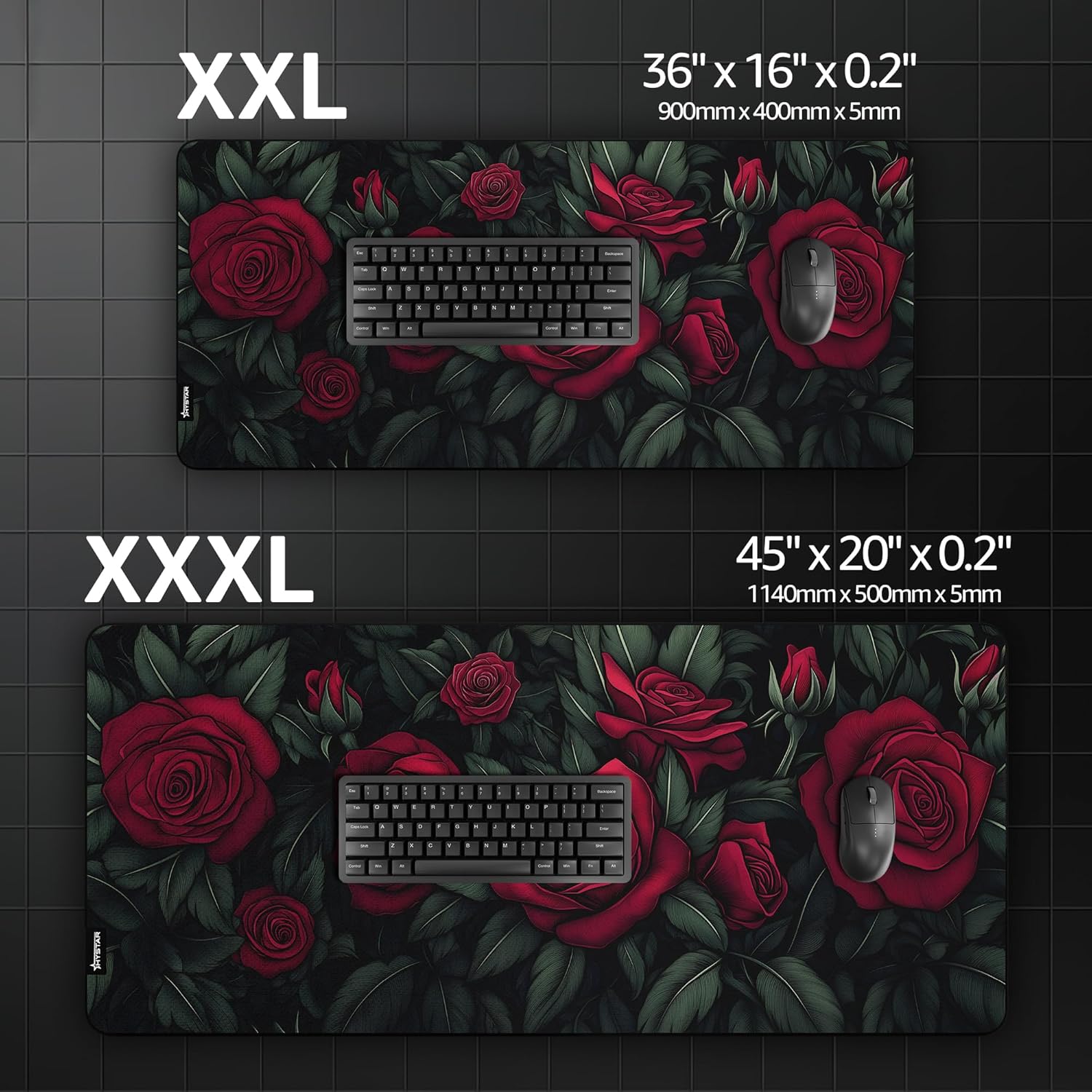 Hystar® Extended Gaming Mouse Pad | XXL 36" x 16" | 5mm Thick, Waterproof Surface, Smooth Polyester Fabric, and Natural Rubber Base | Bloom