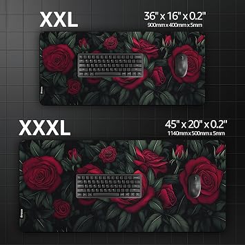 Hystar Extended Gaming Mouse Pad | L 45 x 20 | 5mm Thick, Waterproof Surface, Smooth Polyester Fabric, and Natural Rubber Base | Bloom