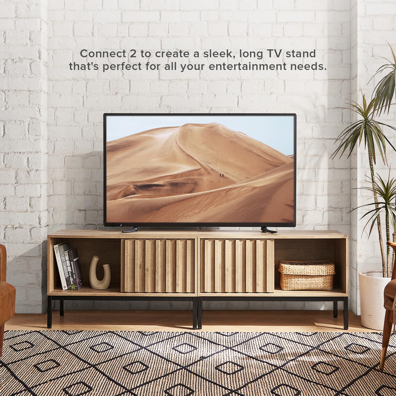 mopio Norwin Record Player Stand, 120 Albums Vinyl Record Storage, Turntable Stand, Media Stereo Storage Cabinet, Small TV Table, Removable Dividers, Fluted Sliding Door, Metal Legs, Living Room