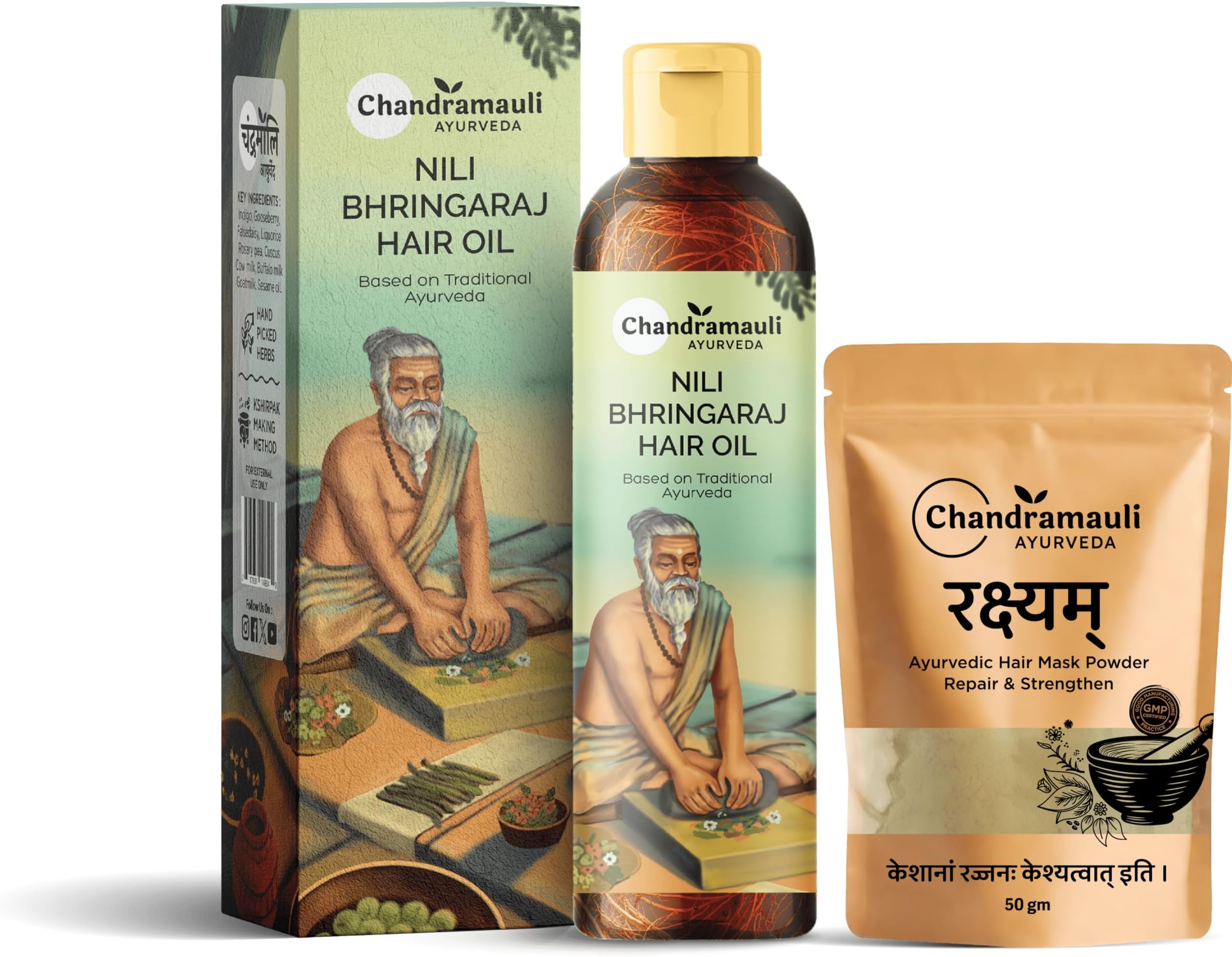 Nili Bhringaraj Daily Hair Oil, 200 ML | Delays Premature Greying, Reduces Dandruff and Strengthens | Black Tila Tail Base | With Bringaraj, Neeli, Amla & More | (Ayurvedic Hair Mask Powder Free)