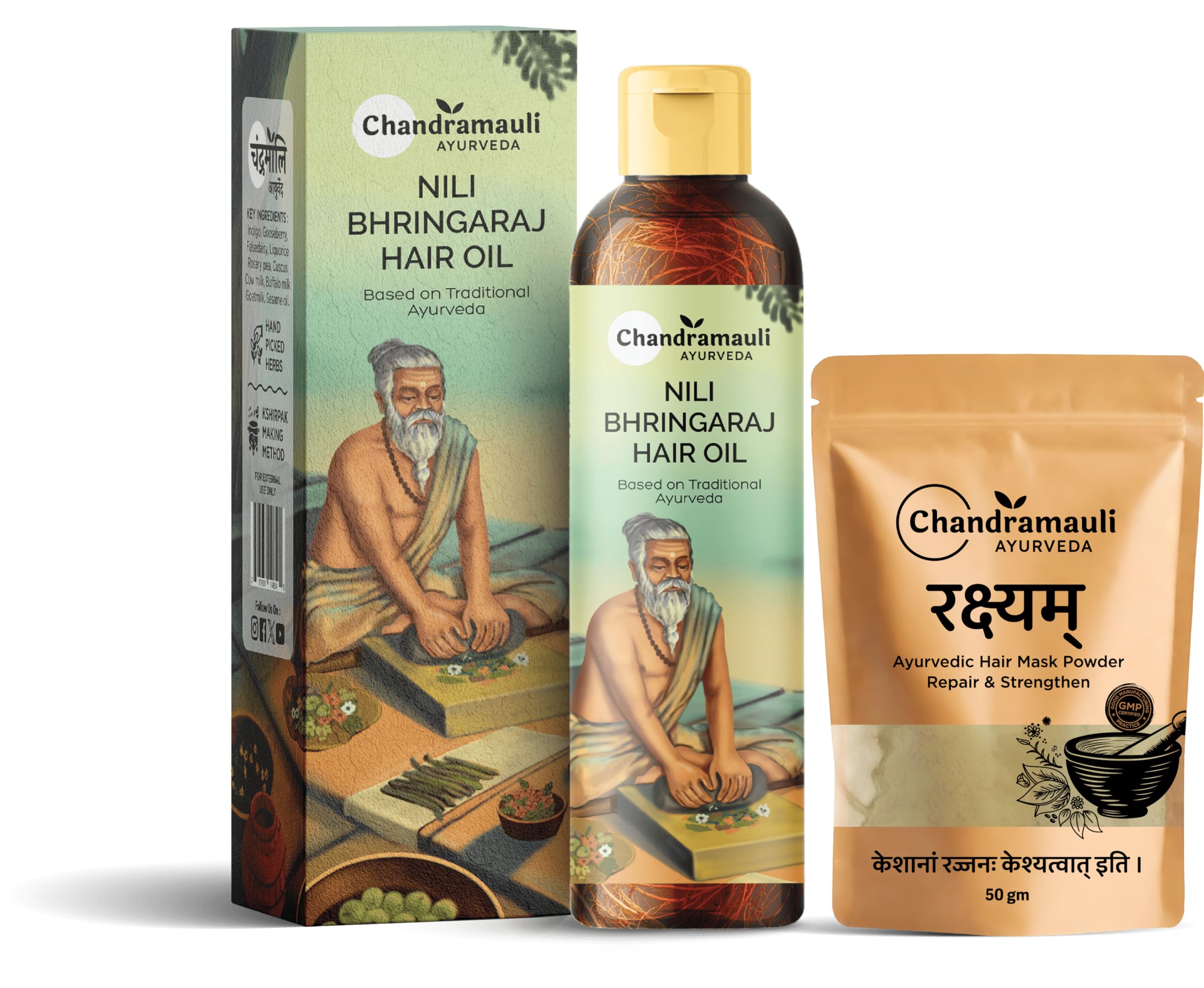 Nili Bhringaraj Daily Hair Oil, 200 ML | Delays Premature Greying, Reduces Dandruff and Strengthens | Black Tila Tail Base | With Bringaraj, Neeli, Amla & More | (Ayurvedic Hair Mask Powder Free)