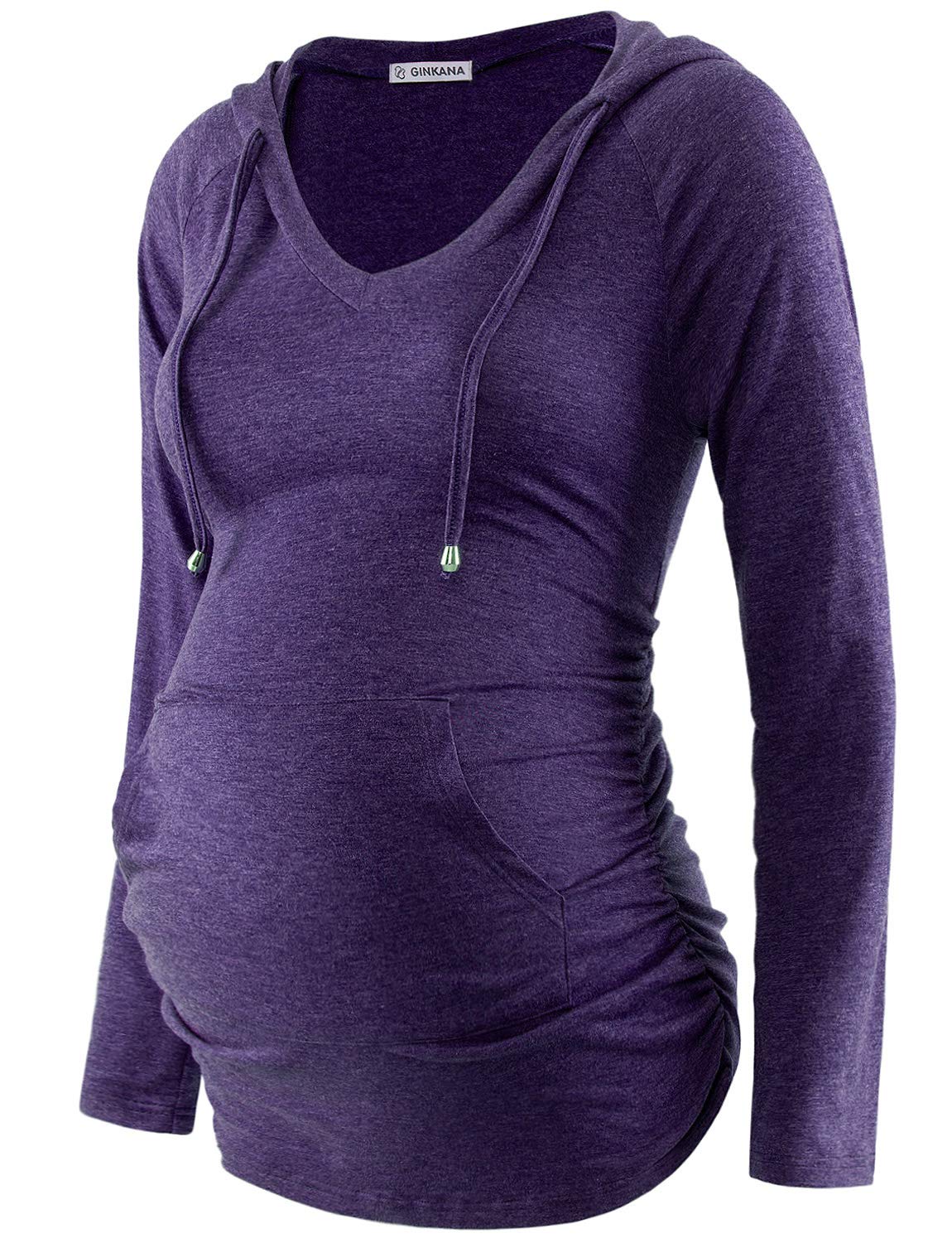 Womens Maternity Hoodie Top Sweatshirt Long Sleeve V Neck Pregnancy Tunic Top