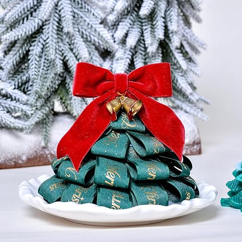 Miniatura 38 de Ribest Cinta de terciopelo verde musgo de 1 1/2 pulgadas, 10 yardas, cinta de Navidad para envolver regalos, corona, árbol de Navidad, decoración