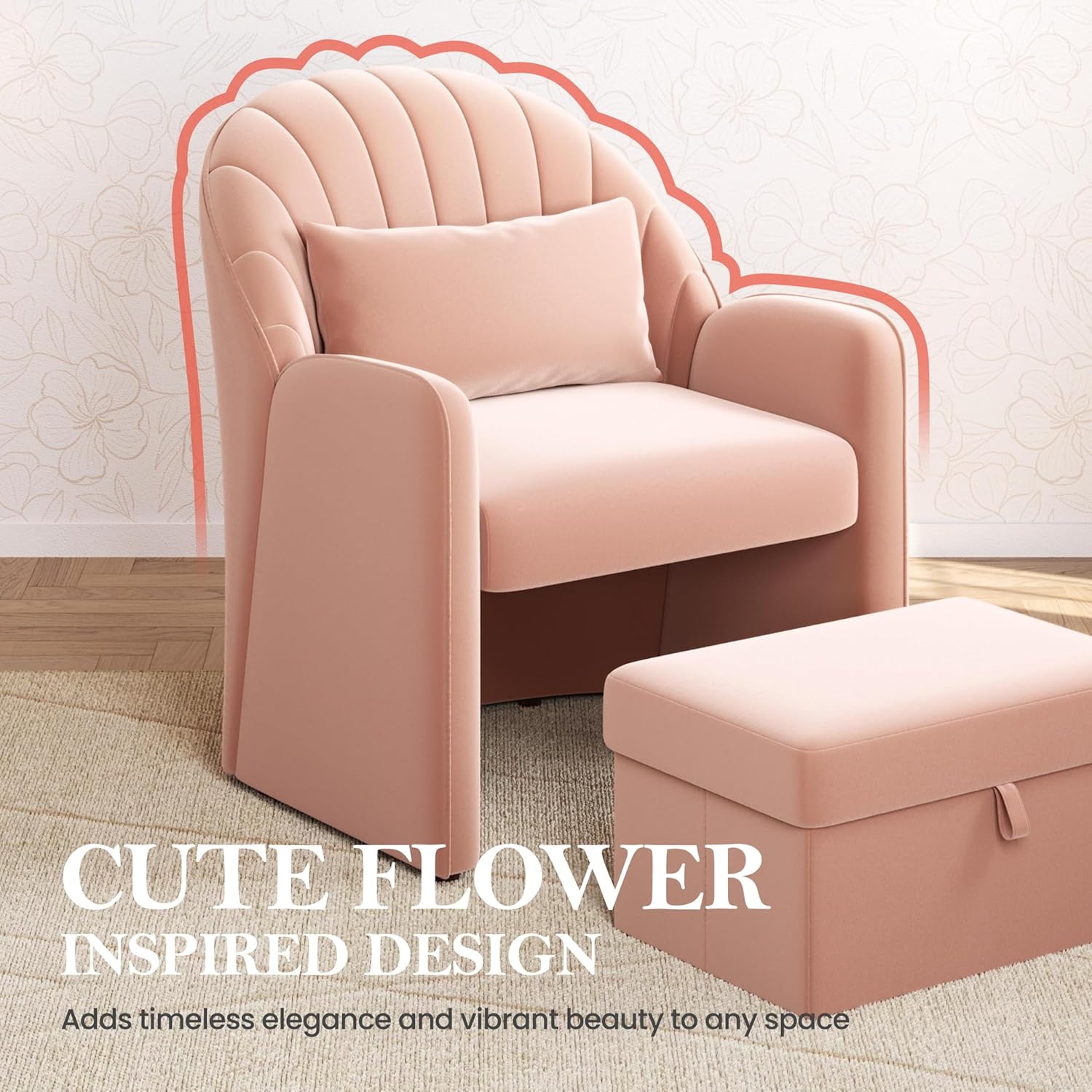 Four images demonstrating the multifunctional use of the footrest, including pulling it out, using it for storage, relaxing legs, and storing it under the chair.