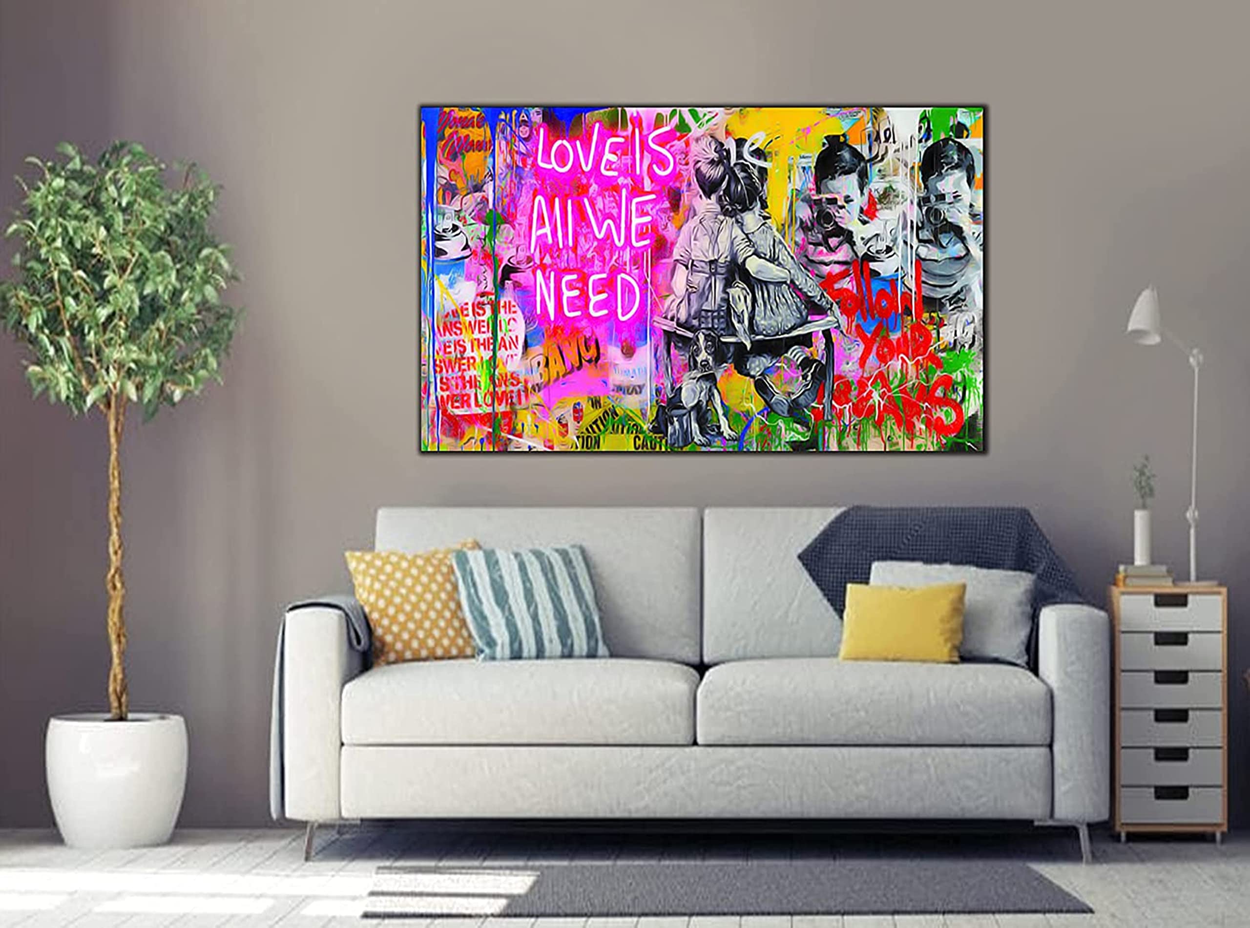 MJEDC Banksy Toile Tableau Donut Police Street Art Graffiti Toile Art Décor Impression Sur Toile Tableau Décoration Murale Salon Moderne Avec Cadre 30x40cm