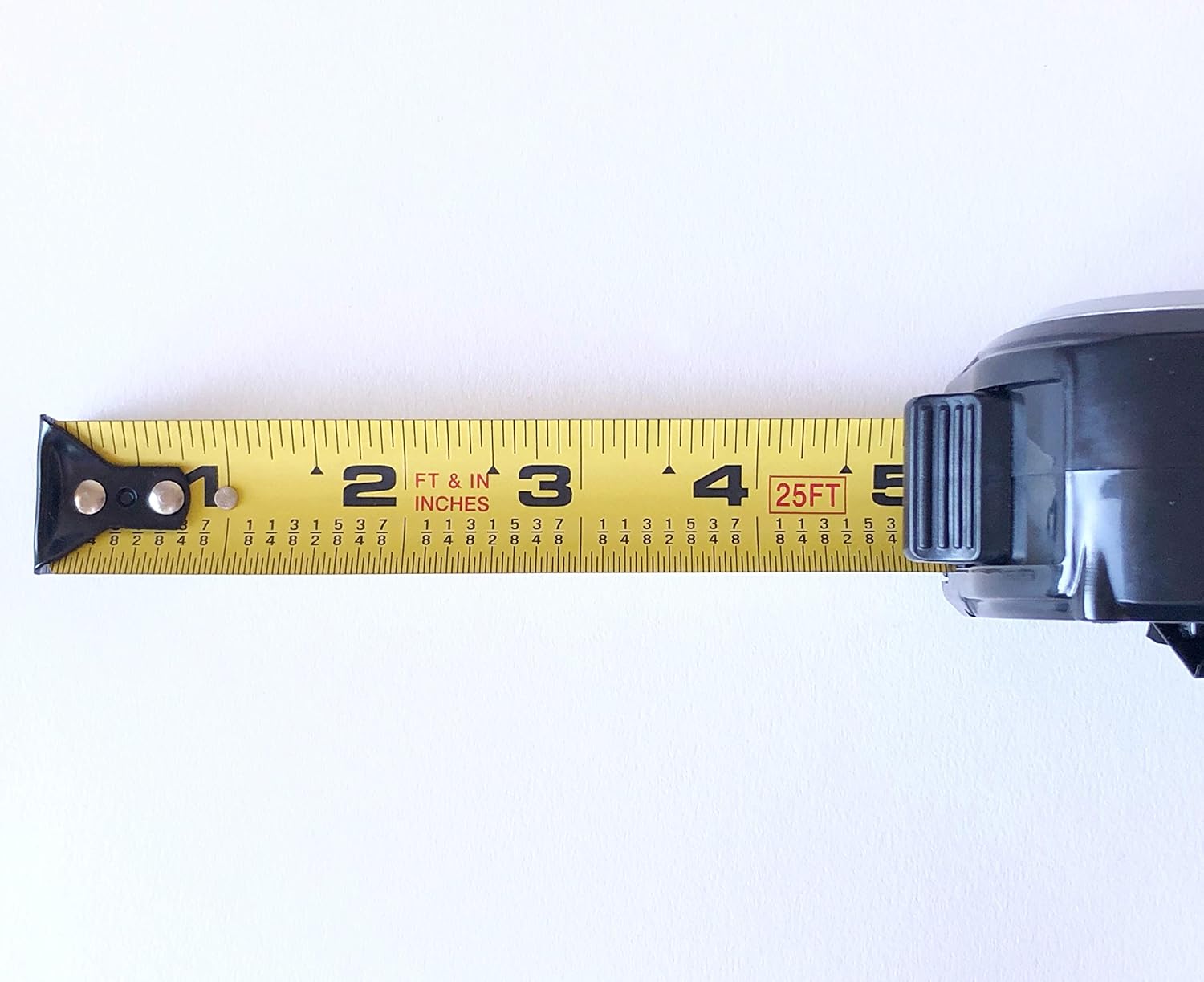 Apollo Tools Measuring Tape, 25 Foot Tape Measure with Retractable Blade, Fraction Markings, 1 Inch Nylon Blade, 8 Foot Standout, Lock Button and Belt Clip - Black - DT5002