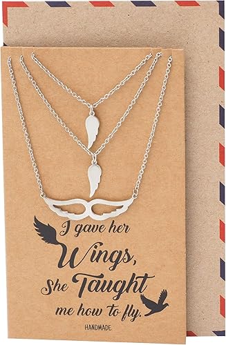 quan jewelry Collar de ala de ángel, juego de 3 collares con dije, regalos para madre, hija, hermana con tarjeta de cita inspiradora, hecho a mano,
