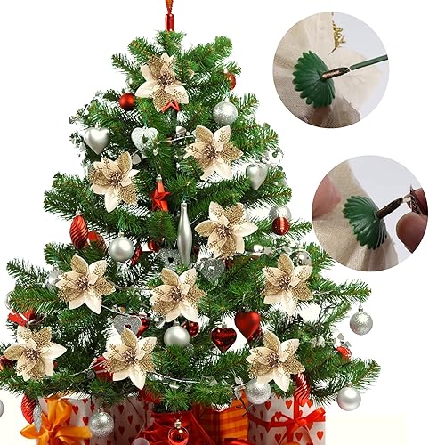 Miniatura 55 de RECUTMS 10 paquetes de flores de Pascua artificiales con purpurina para decoración de bodas, árbol de Navidad, Año Nuevo, guirnalda de Navidad