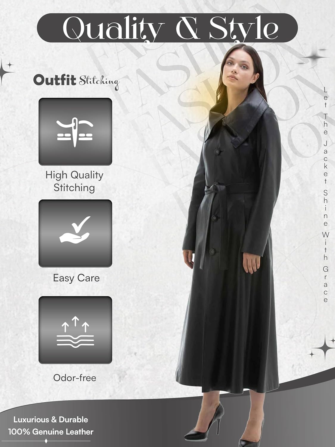Women Real Sheepskin Leather Coat Trench Long Black Coat Trendy Cool Solid Leather Fashion Overcoat