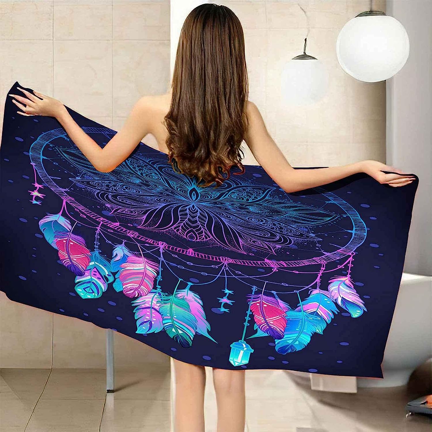 Serviette De Plage Enfant Attrape Rêve Violet Séchage Rapide Imprimé 3D ‎Absorbante Durabilité Gothique Squelette Drap De Plage Serviette De Bain pour Sauna Surf Voyage 200 X 200 Cm -9P0T+F9L