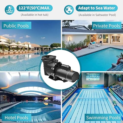 Miniatura 9 de Pipopa Bomba de piscina de 2 hp sobre el suelo y enterrado  Voltaje dual  Flujo de 4860 GPH  Elevador de cabeza de 48 pies  Bomba de piscina para