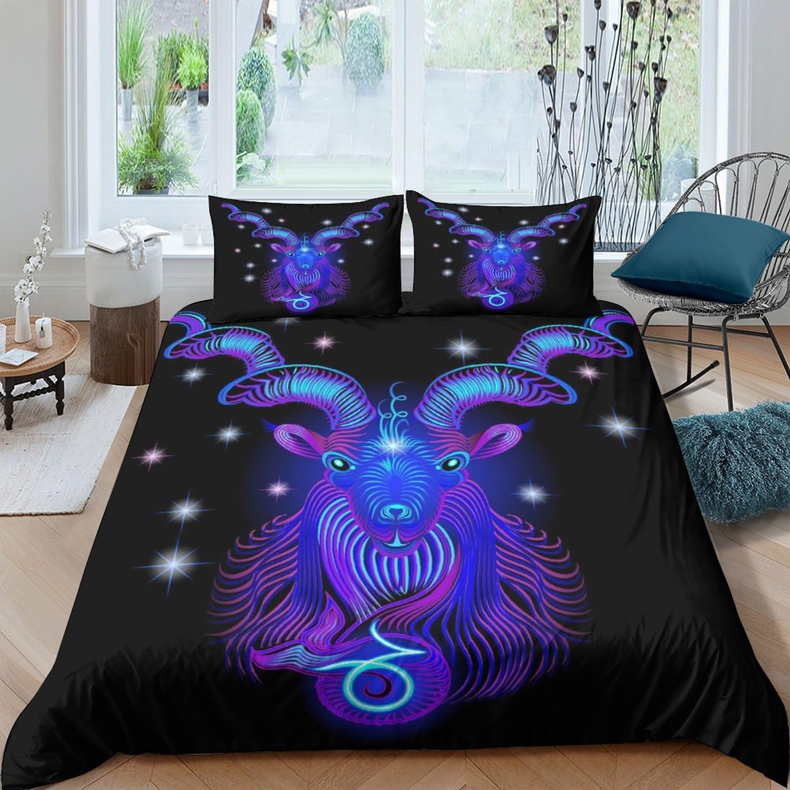 Ctjqhvkz Style-8 3D Printed Mystic Capricorn Fitted Sheet Microfiber Soft Easy Care Zodiac Bed Cover For Bedroom Dorm Decor Single（135X200cm）