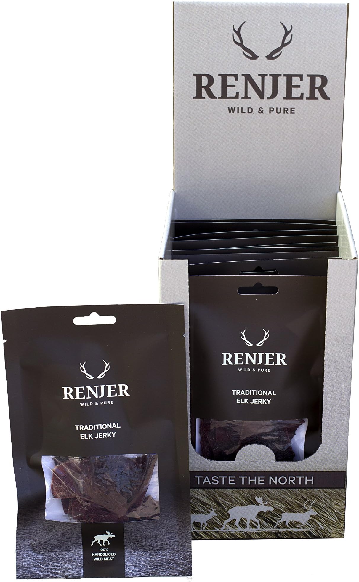 Traditional Elk Jerky (10 Pack) - Value Pack, Dried Elk Meat - Swedish Original - 77% Protein - 0% Carbs - Alternative to Beef Jerky