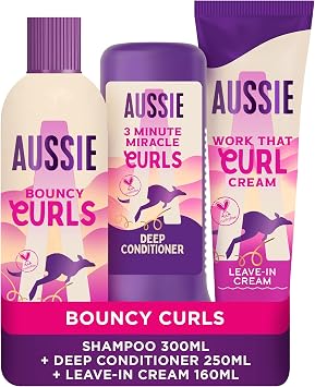 Aussie Bouncy Curls Bundle Shampoo, Deep Conditioner, Leave in Curl Cream