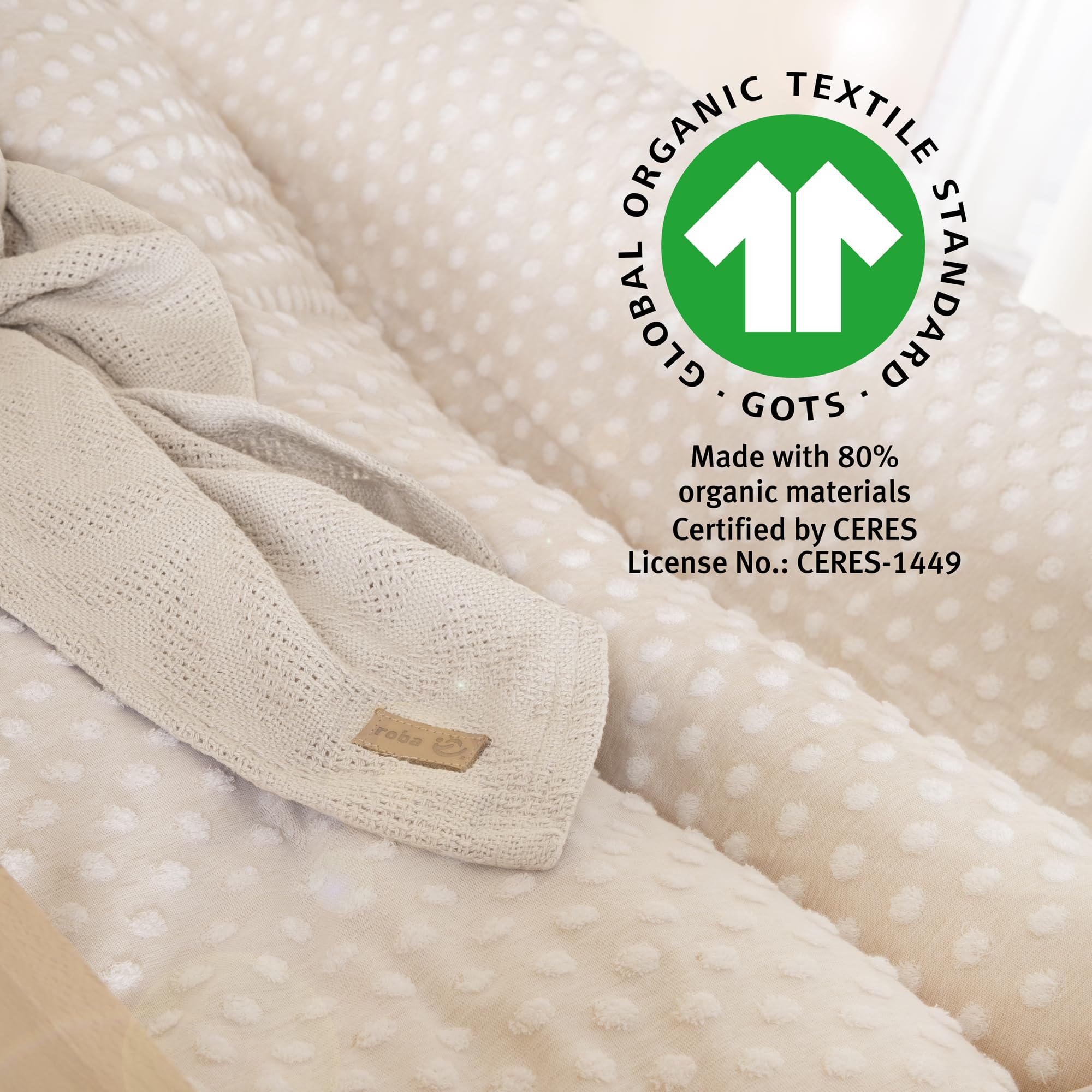 roba Biancheria da Culla Frosty Almond - Federa 35 x 40 cm + Copripiumino 80 x 80 cm - Certificato GOTS e Oeko Tex - Cotone Bio Traspirante - Beige
