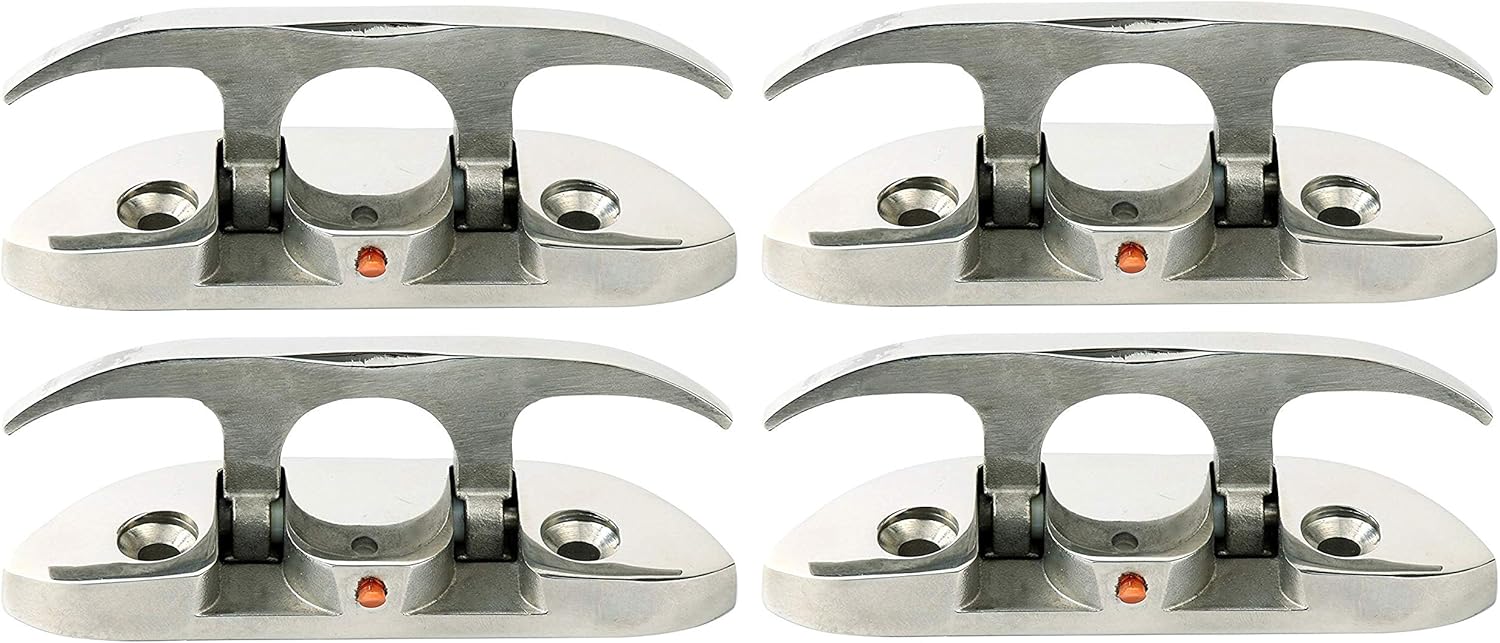 MarineNow 4.5” Folding Boat Cleat – AISI 316 Marine Grade Stainless Steel Dock Cleat with Backing Plate & Nuts – Compact Pop-Up Cleat for Boats, Docks, Kayaks, Jet Skis