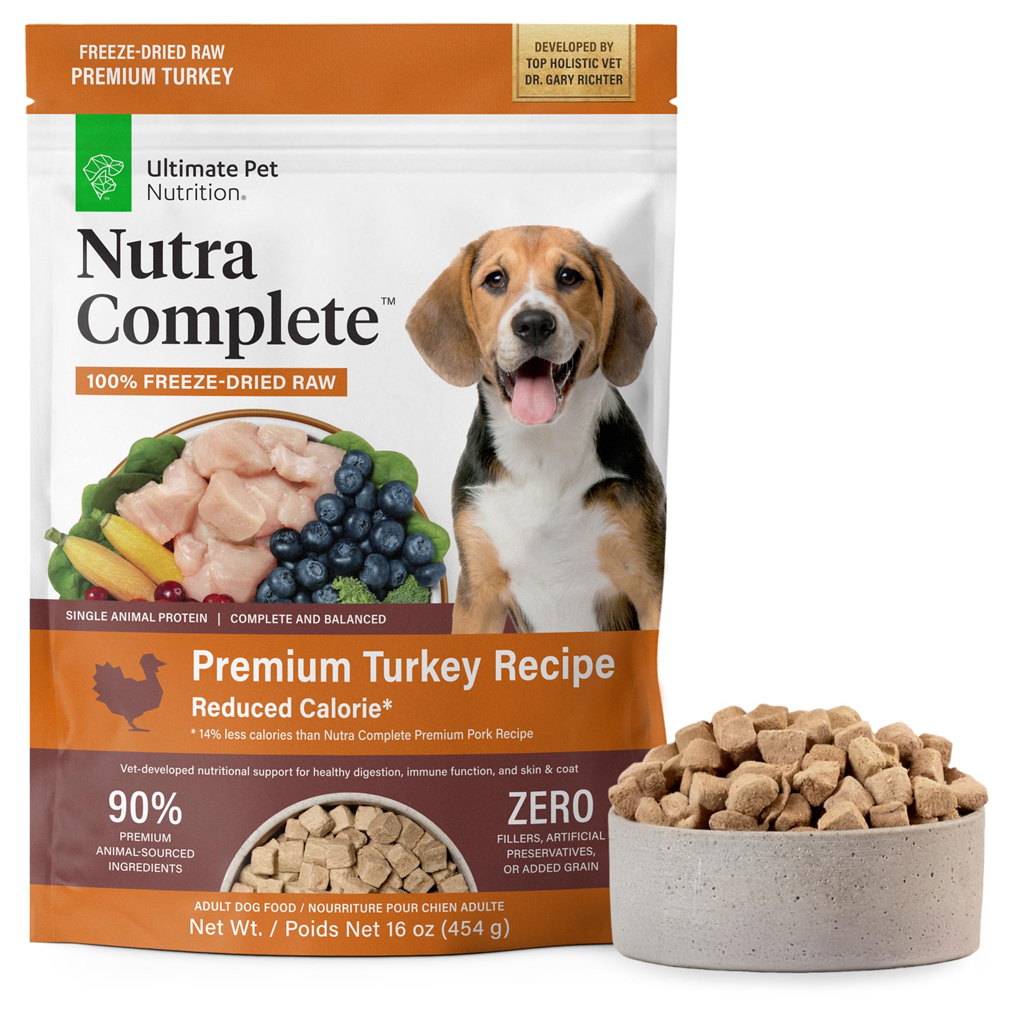 - ULTIMATE PET NUTRITION Nutra Complete Reduced Calorie, 100% Freeze Dried Raw Veterinarian-Formulated Premium Adult Dog Food (1 Pound, Turkey)