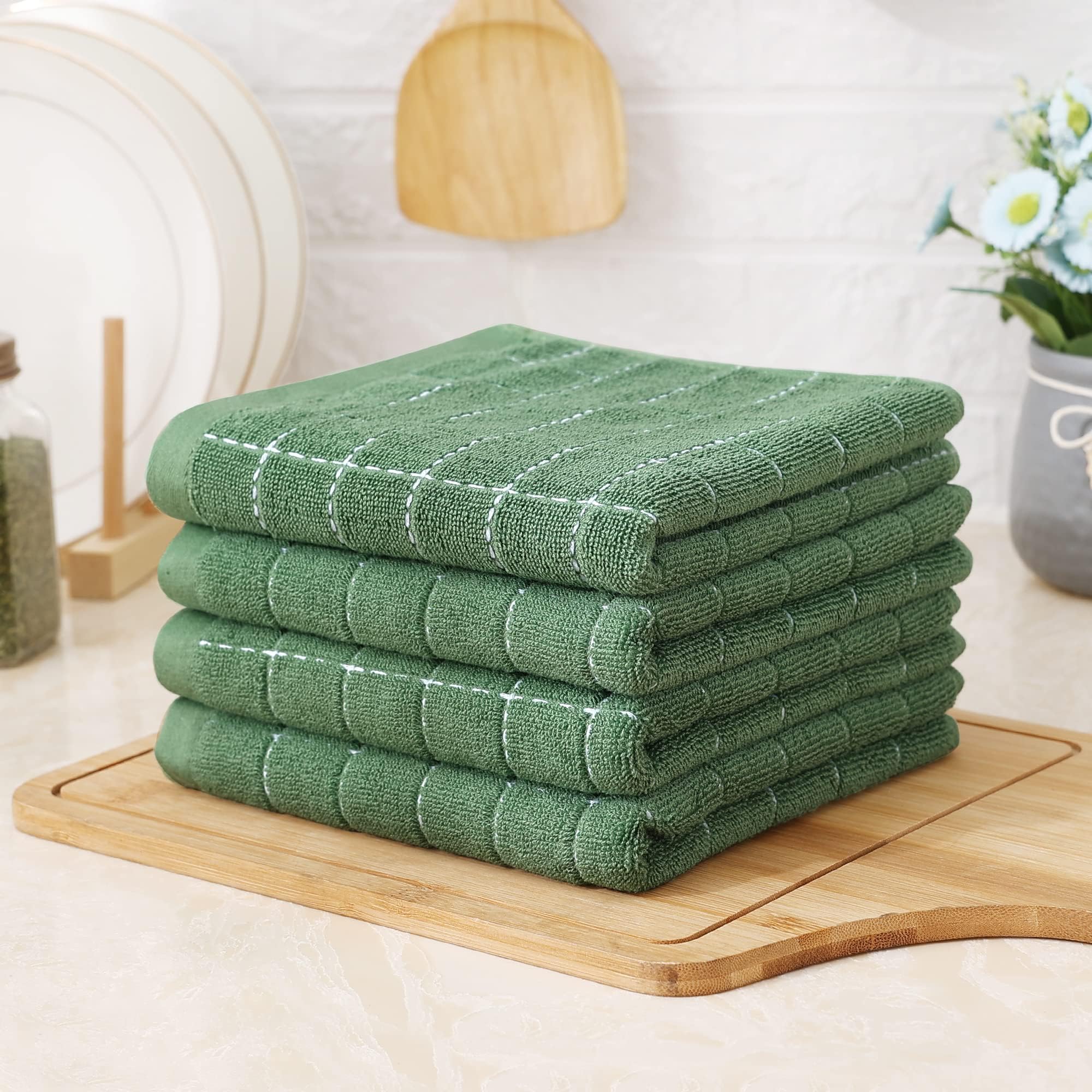 Homaxy Lot de 8 torchons de Cuisine 100% Coton éponge (Vert Gazon, 33 x