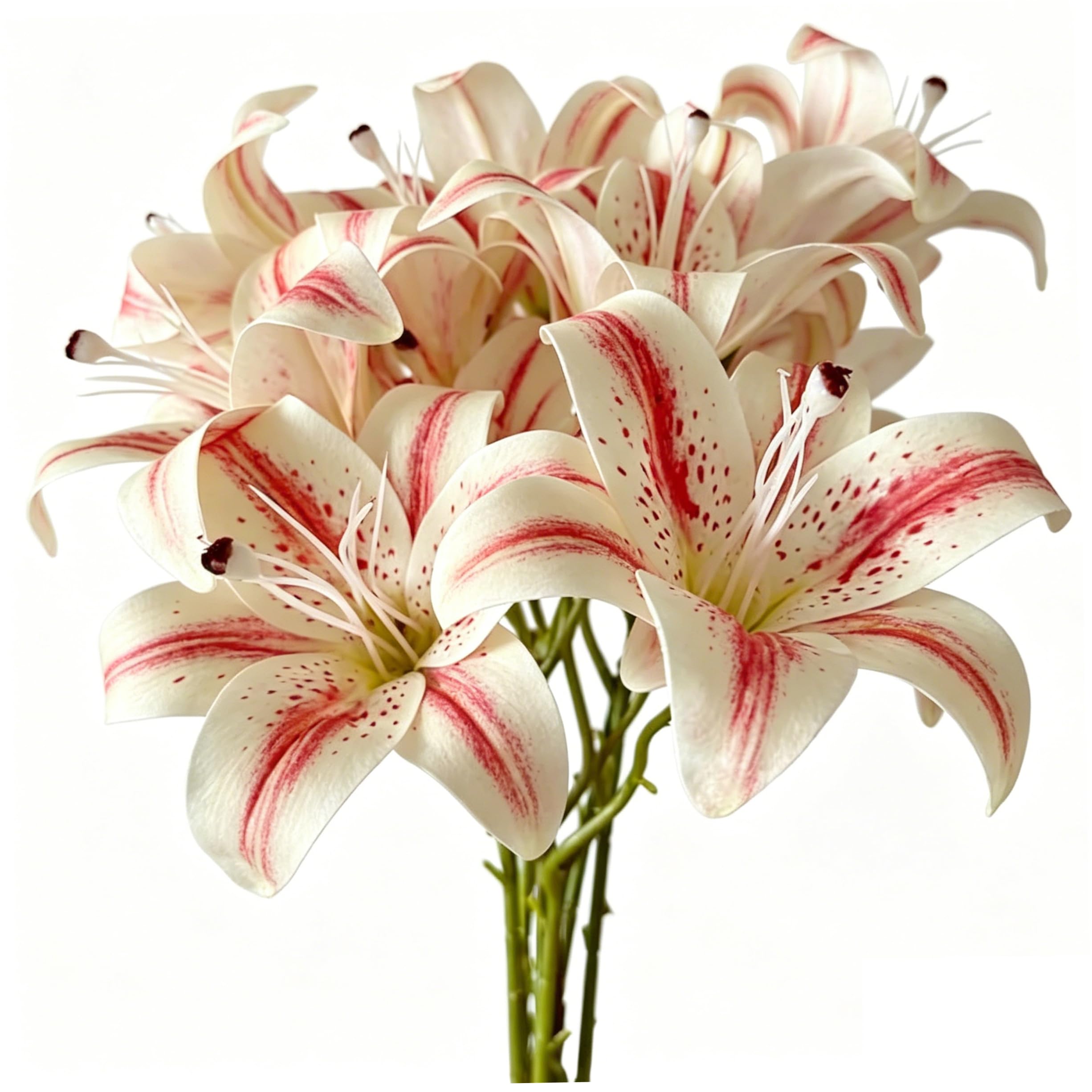 Neptuiby Lilies, 5 Artificial Lilies Realistic Dual-head Lily Blooms, Light, 19.69in Total Height, 5.12in Flower Head.