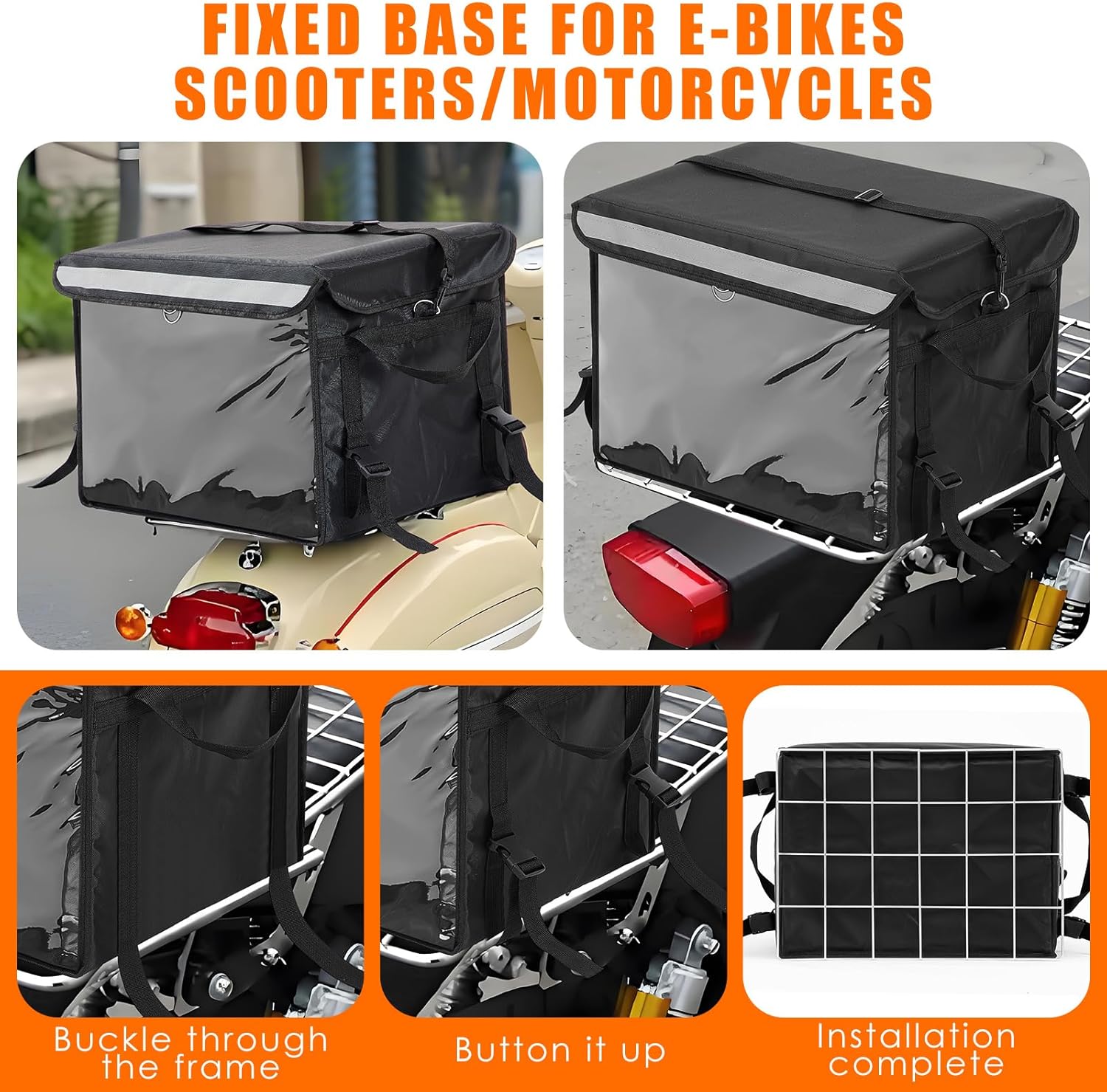 CroBlissful Insulated Food Delivery Bag for Bike with Rear Rack Pizza Delivery Box with Shoulder Belt and Internal Accessories Waterproof, Internal Dimensions(Black,19.2 x 15.5 x 16.1 Inches)