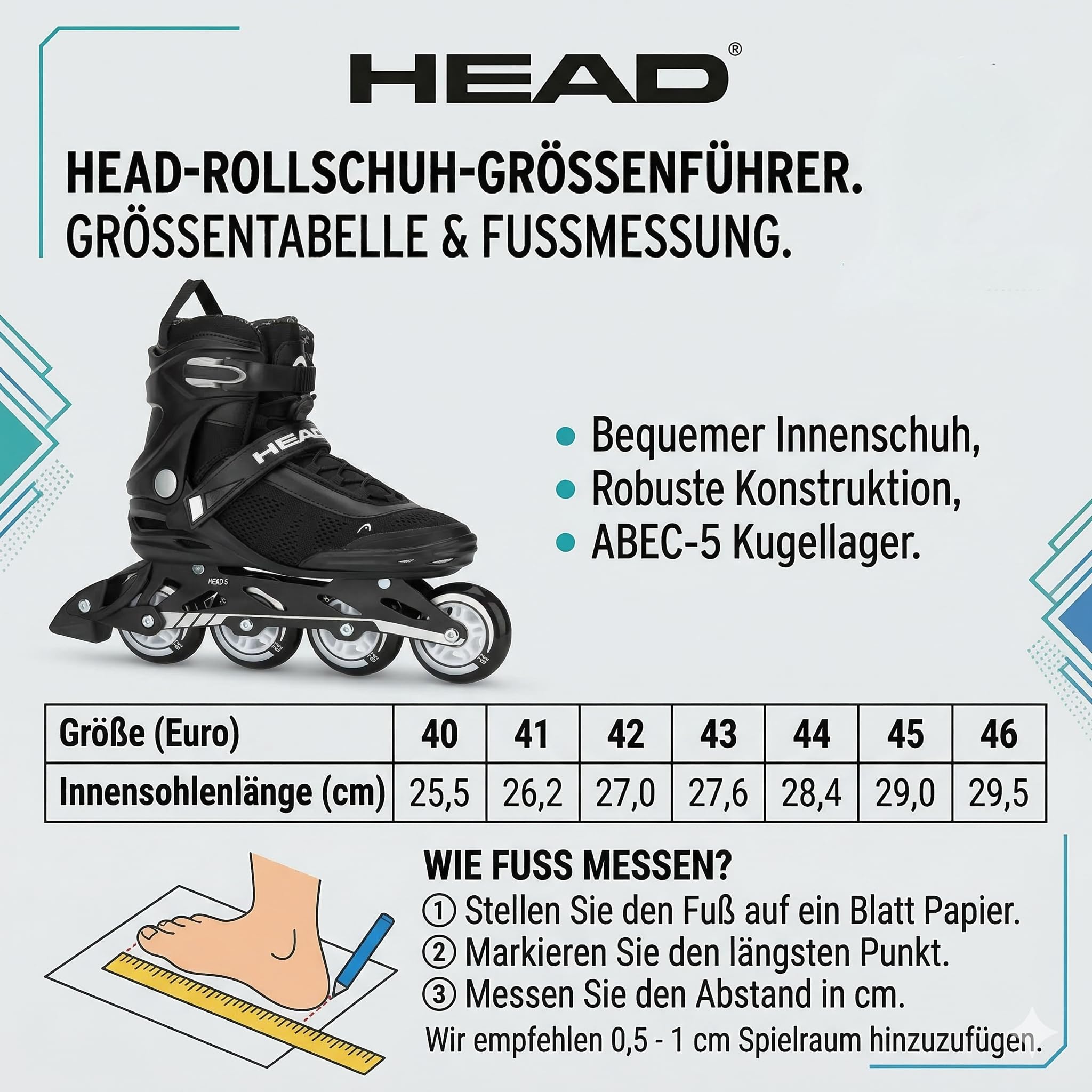 Head Essence 84 Herren Inlineskates – Fitness Skates mit 84 mm PU-Rollen, ABEC-5 Lager, Aluminium-Schiene, Quick Lacing