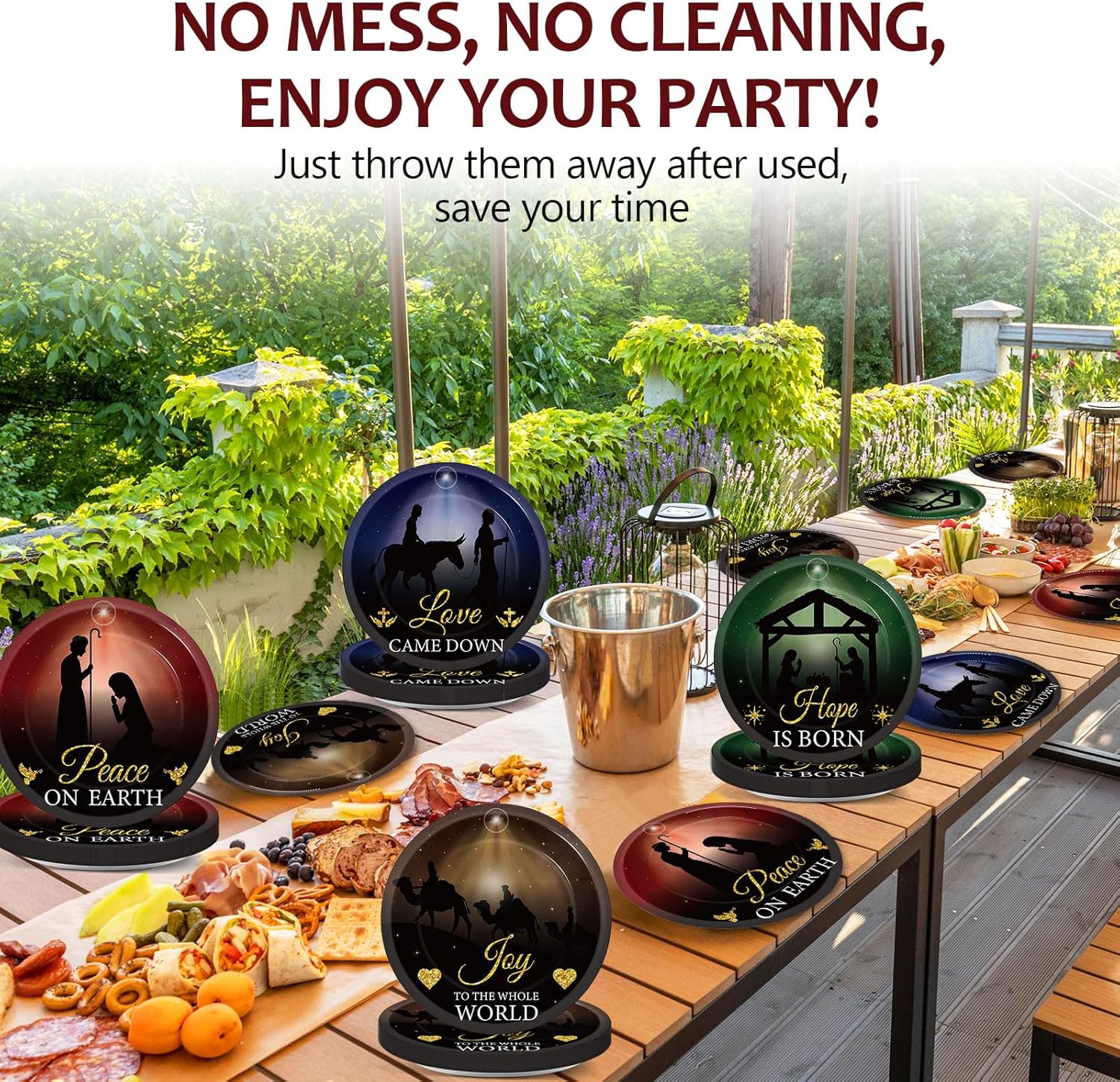 100 Pcs Christmas Nativity Paper Plates 7 Inch Jesus Holy Night Disposable Plate Bible Tableware Set Xmas Religious Dinnerware Nativity Party Supplies for Christmas Baptism Winter Holiday Party Decors