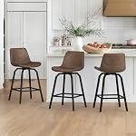 LUE BONA 360°Swivel Upgrade Bar Stools Set of 3, 26 Inch Morden Counter Height Bar Stools with Backs, Enlarged Seats, Metal Legs, Faux Leather Upholstered Barstools for Kitchen Island, Black