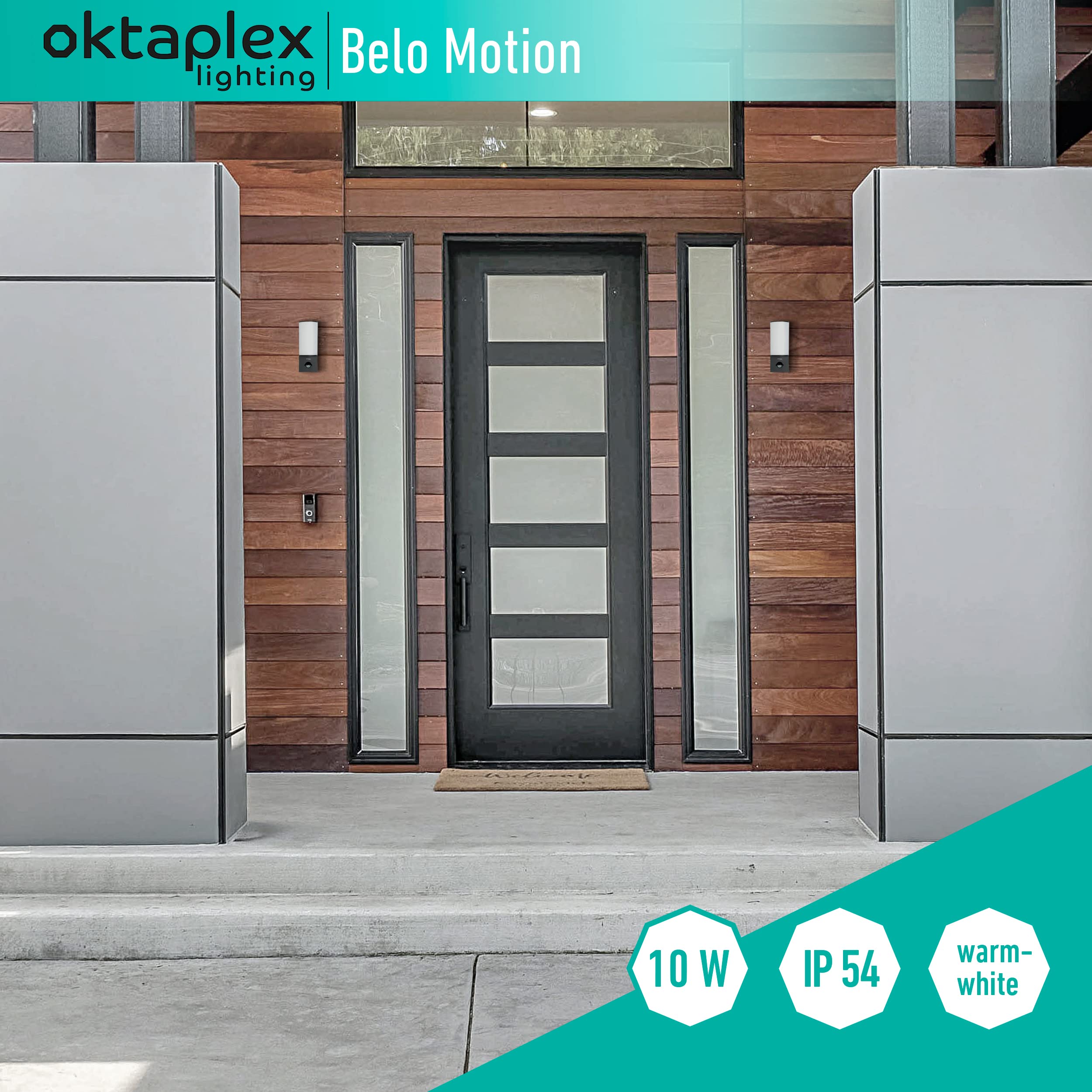 Oktaplex LED Außenleuchte mit Bewegungsmelder Belo 10W IP54 | Außenlampe anthrazit, Wand Außen, Außenwandleuchte Sensor, 3000K Warmweiß