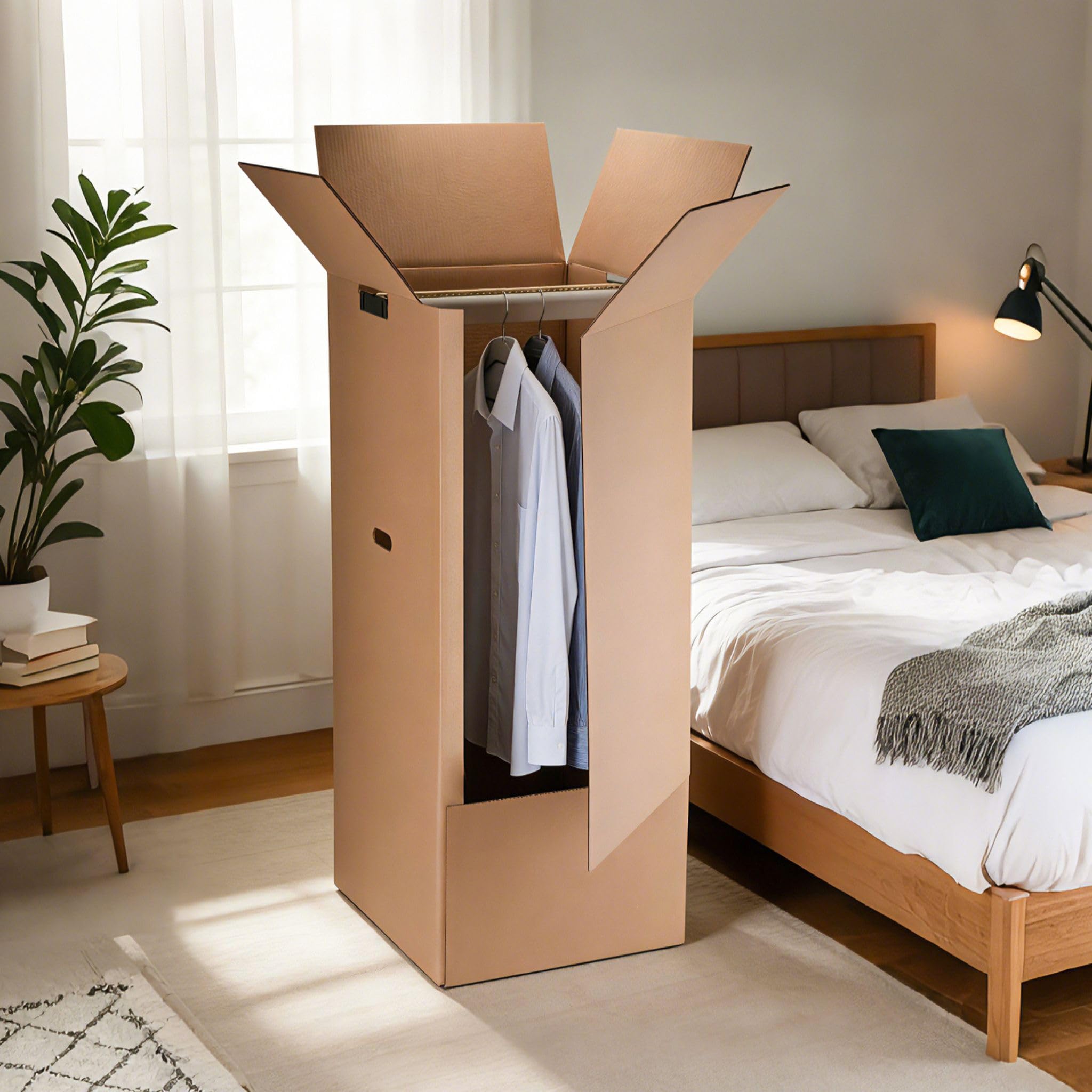 Lot de 3 Cartons Penderie 50x50x100 cm avec Tringles Fabriqués en France + 1 Rouleau Adhésif & 10 Cintres Offerts Déménagement Vêtements Rangement
