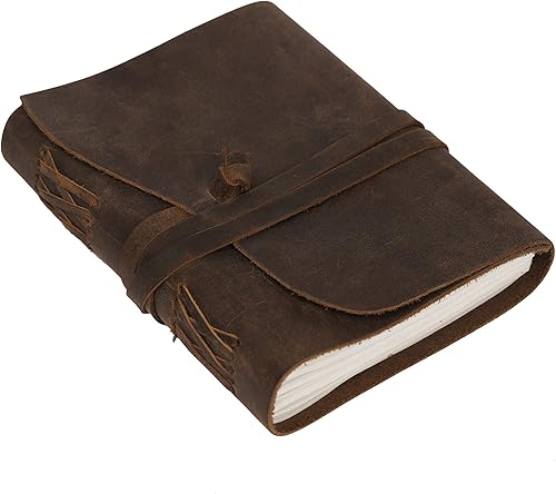 Miniatura 69 de Diario de viaje de cuero, cuaderno encuadernado vintage hecho a mano para hombres y mujeres, acabado antiguo, cuero de búfalo auténtico, papel