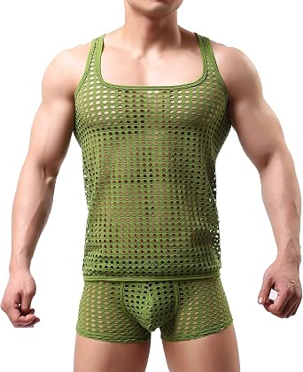 Mendove Mens Mesh See Through Muscle Fishnet Tank Top