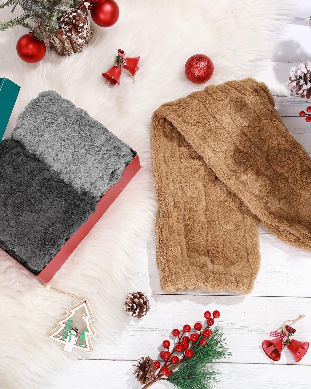 Geyoga 3 Pairs Over Knee Fuzzy Socks High Fuzzy Leg Warmers Over Knee Plush Slipper Socks for Women Christmas Sleeping - Image 7