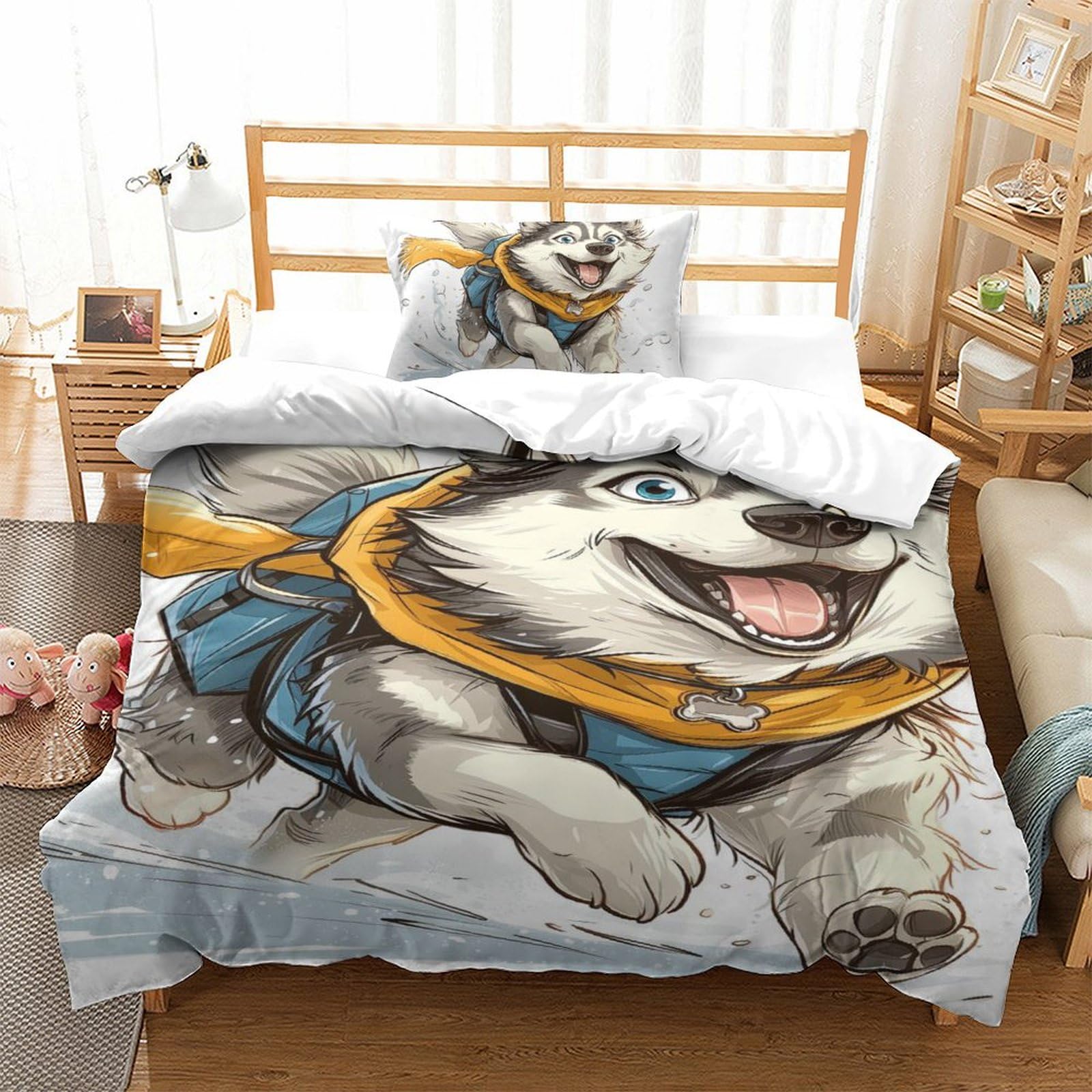 Housse de couette Husky parure de lit microfibre 135x200 avec taie d'oreiller