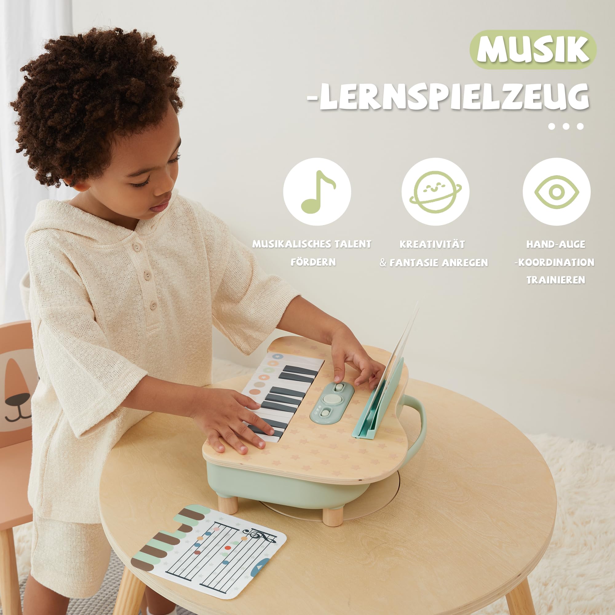 Holz Kinderklavier 18 Tasten Digital, Musikspielzeug für Kleinkinder ab 2 Jahren, Montessori Lernspielzeug Musikinstrument, Geschenk für Jungen und Mädchen