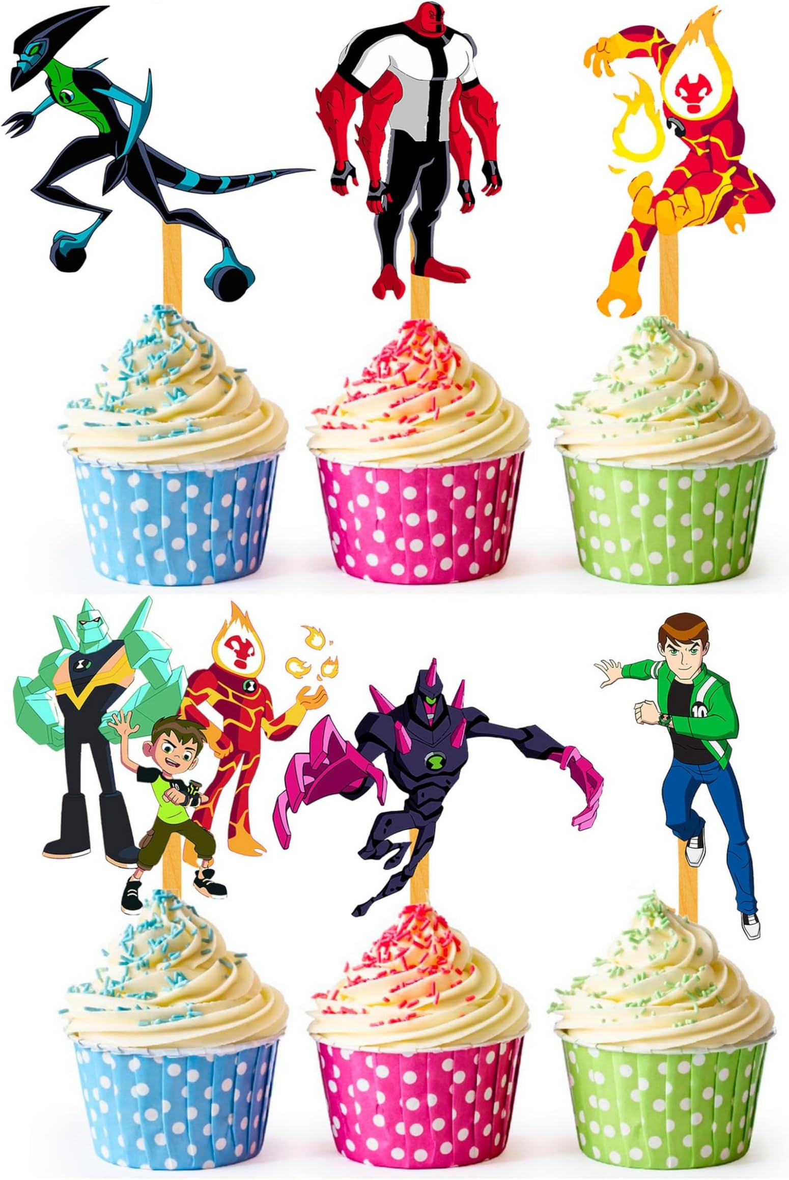 24x Galactic Hero Cupcake Toppers – Strong Picks Happy Birthday Décor, Cupcake Decorations for Kids Birthdays