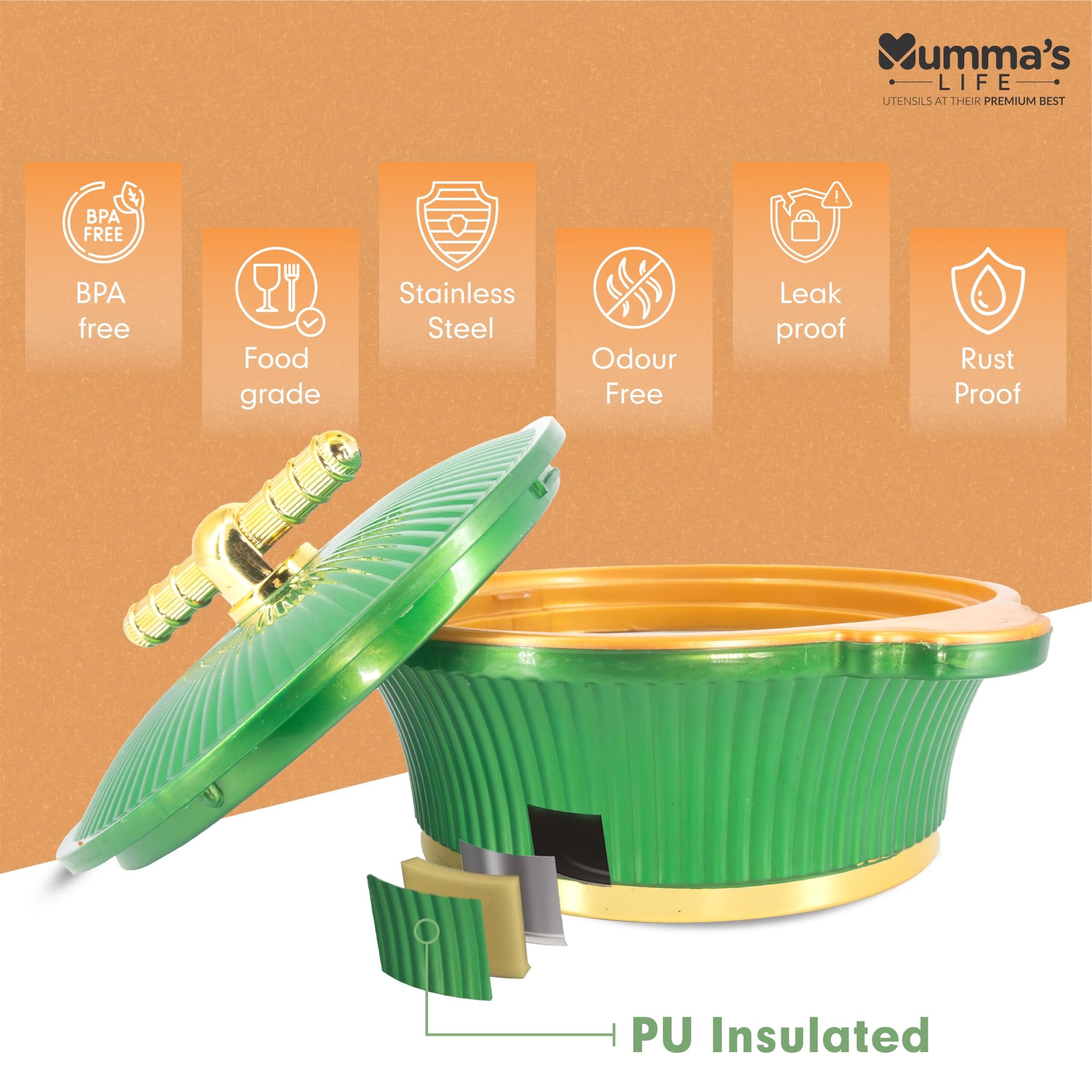 Mumma's LIFE insulated Casserole Hotpot/Chapati Box/Hot Case with Lid Thermoware Casserole Masti (2500ML) (Green) 3