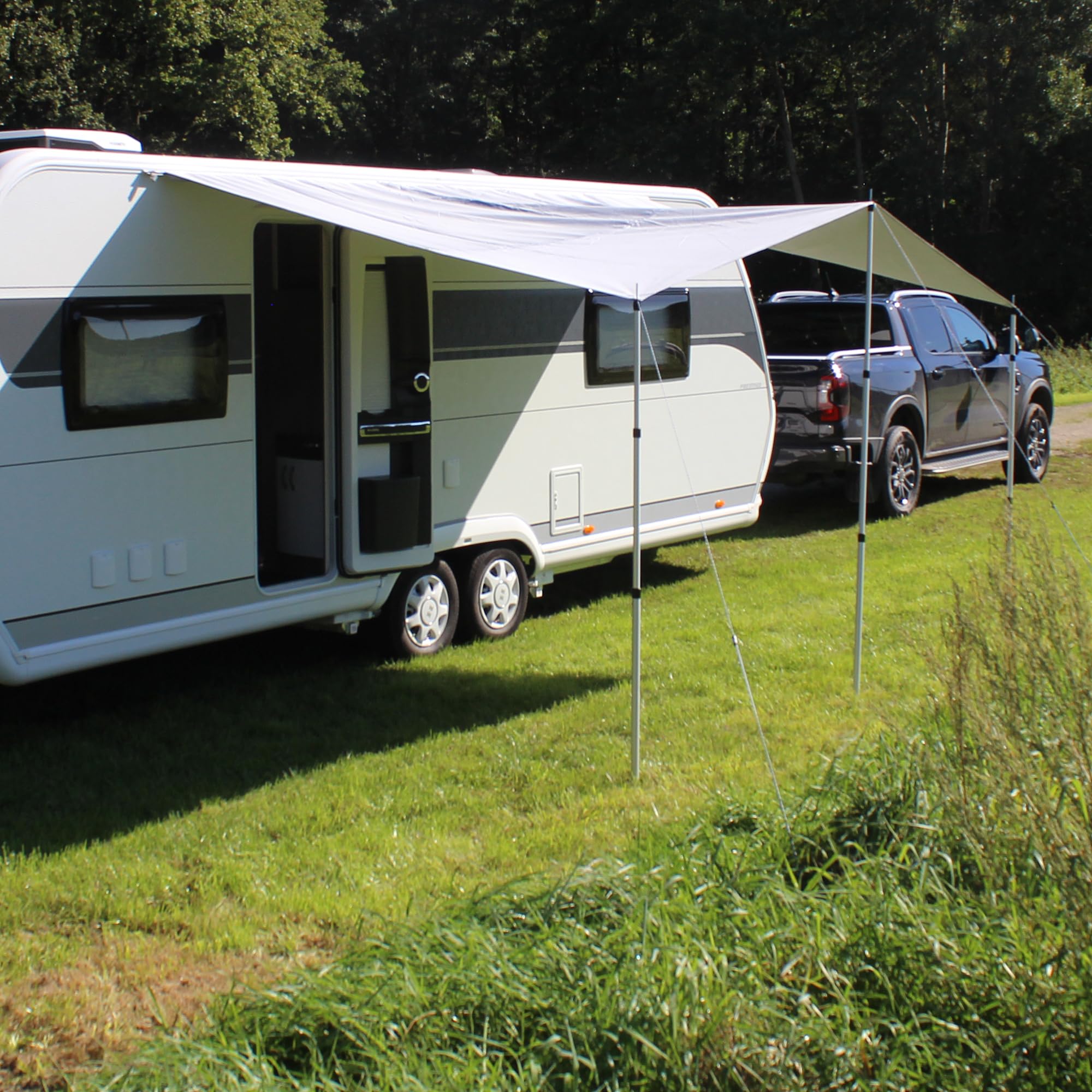 your GEAR Plandeka termiczna do przyczep kempingowych 435 x 250 cm – żagiel przeciwsłoneczny do przyczepy kempingowej UV 80+, odblaskowa, nieprzepuszczająca światła, wodoszczelna