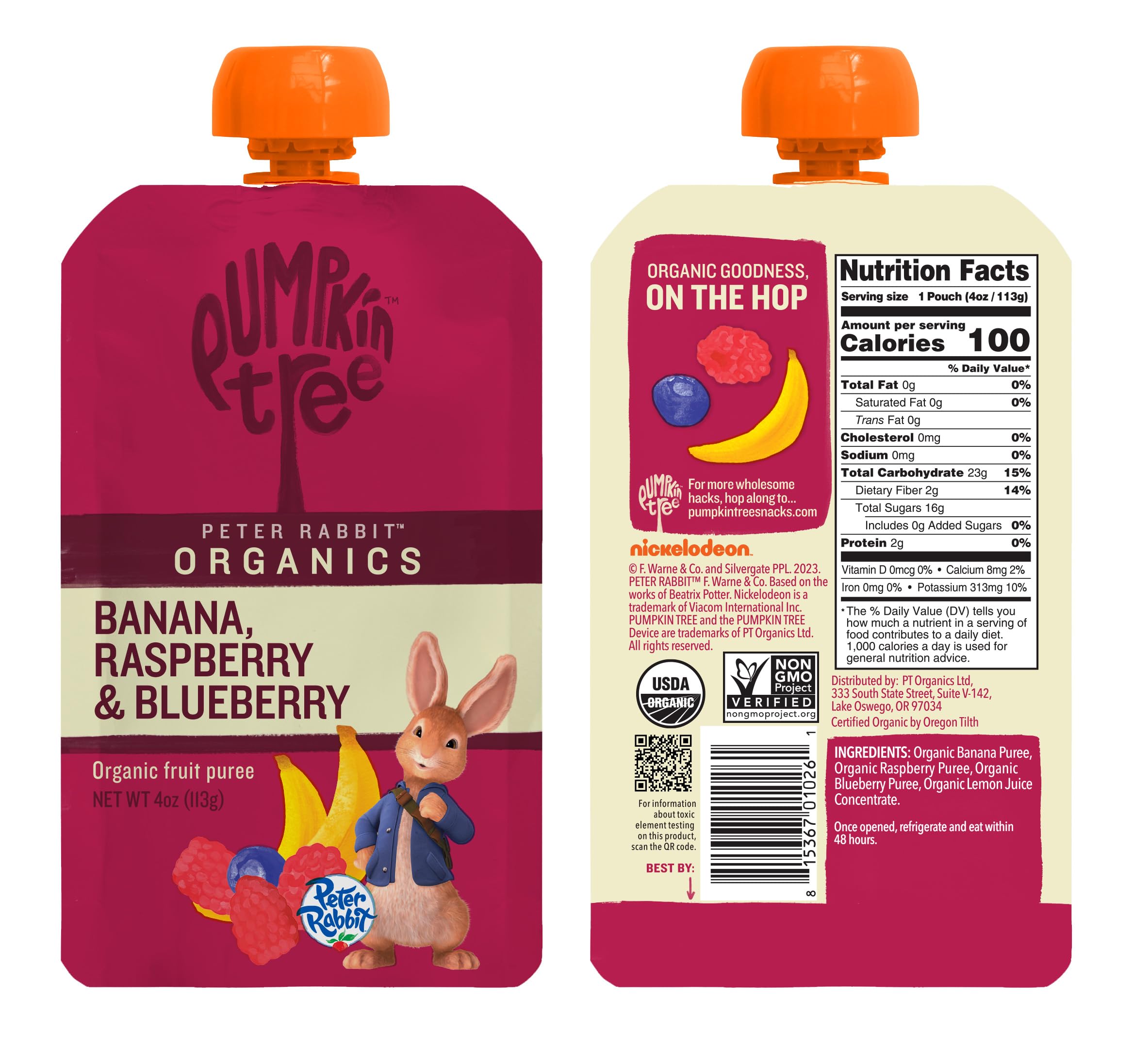 Peter Rabbit Organics Baby Raspberry Banana Blueberry, 4 oz