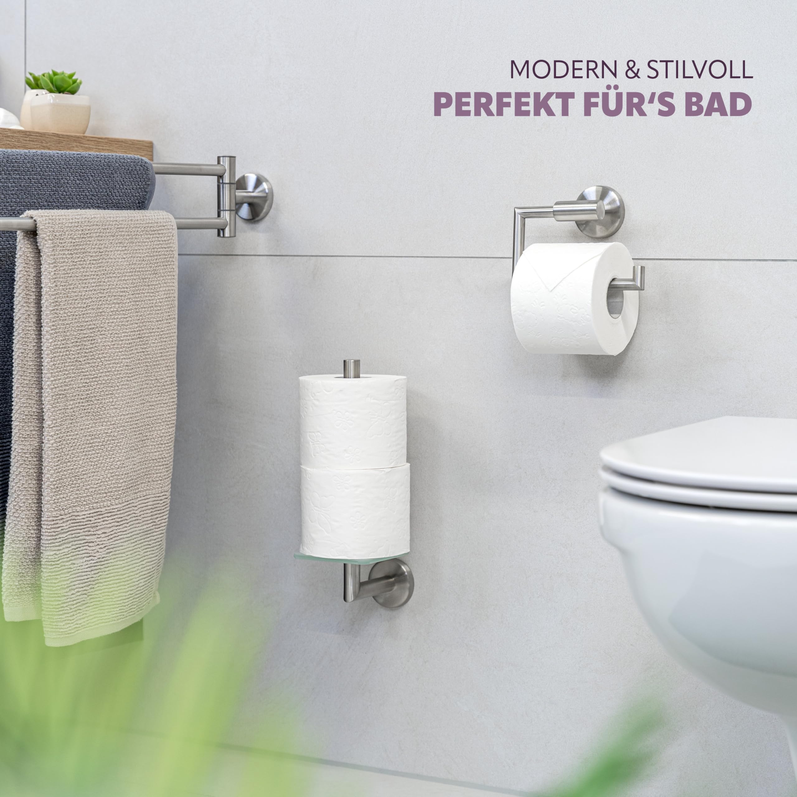 Bremermann Set Accessoires Salle De Bain Piazza - Porte-Papier Toilette + Brosse WC Avec Tête De Rechange