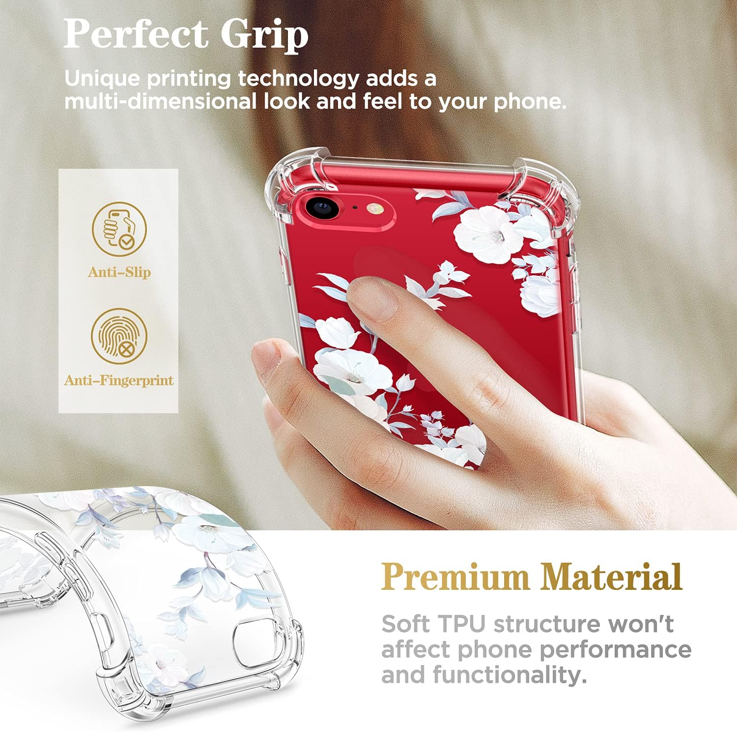 GVIEWIN for iPhone 8 case/iPhone 7 case/iPhone SE 2020 case with Screen Protector,Clear Flower Floral for Girls Woman, Soft TPU Shockproof Protective Cover for iPhone SE 2nd Gen/7/8(Hibiscus)