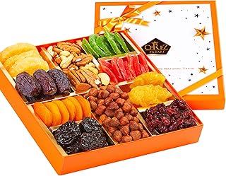 Cerez Pazari Dried Fruit and Nuts Gift Basket, Gourmet Holiday Gift Box Variety Of 10, Healthy Party Snack, Elegant Orange Box, 1.43 lbs