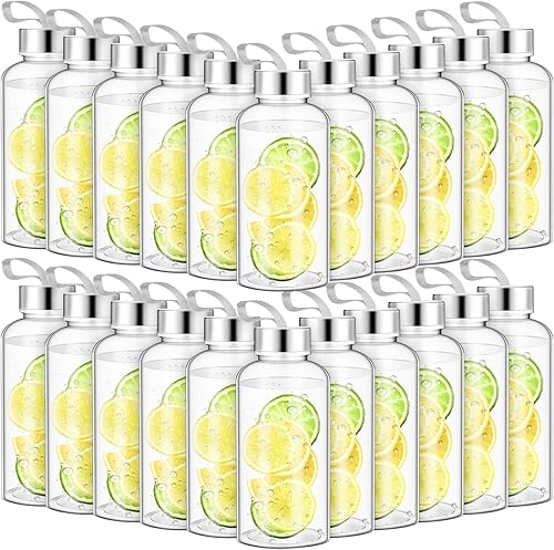 Zubebe 20 botellas de agua reutilizables de 10 onzas, botellas transparentes a granel con tapas de acero inoxidable a prueba de fugas, botellas