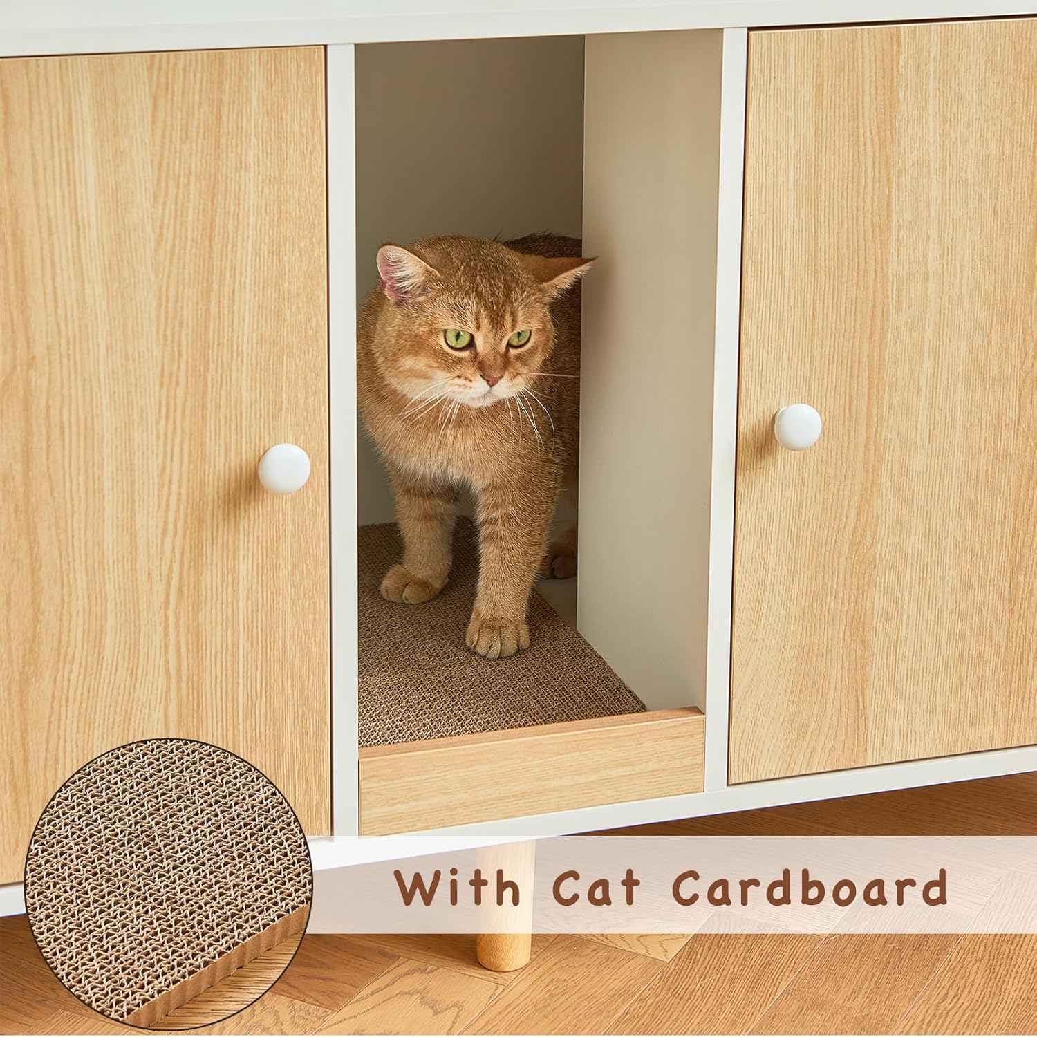 Litter Box Enclosure for 2 Cats - 42.5" Double Hidden Cat Litter Box Cabinet with Scratching Pad Large Space Indoor Pet House Crate Furniture Modern, Wood