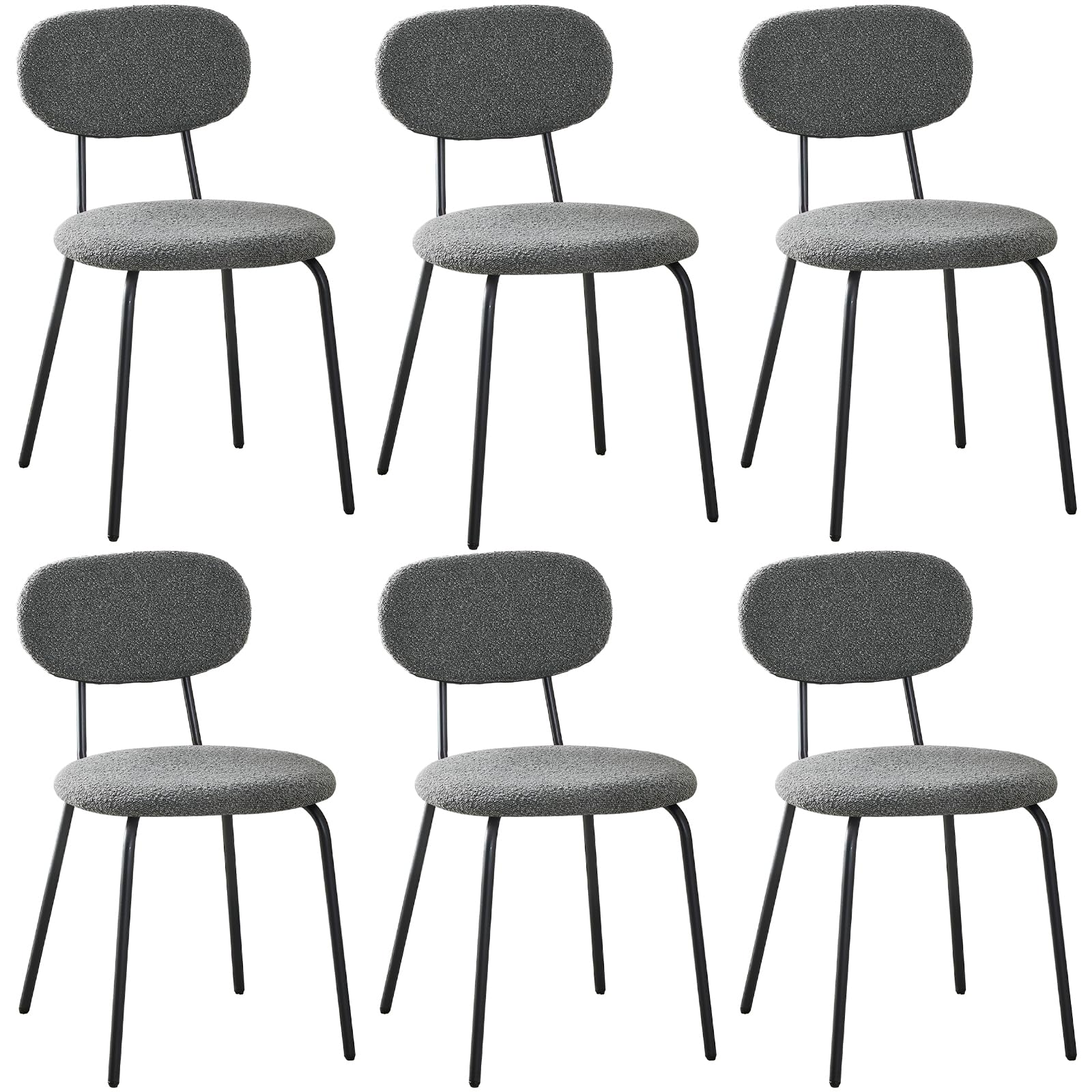 ANVOFONG Sillas de Comedor Pack de 6,Silla de Cocina de Tela Teddy,Sillas Salon Apilable,Adecuado para Comedor,Cocina,Dormitorio,Sala de Recepción-Gris Oscuro